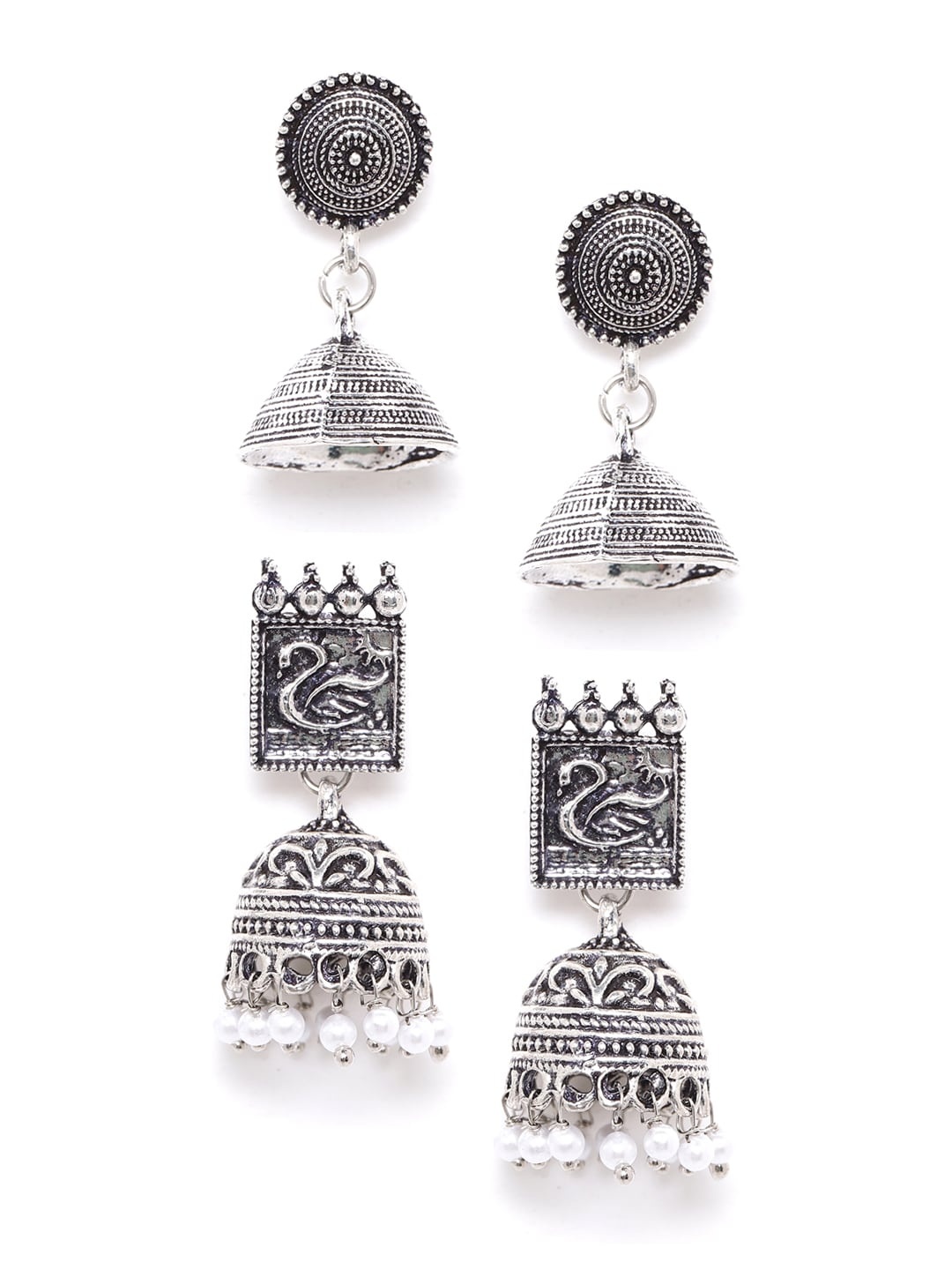 

Anouk Set of 2 Oxidised Silver-Plated Textured Dome Shaped Jhumkas