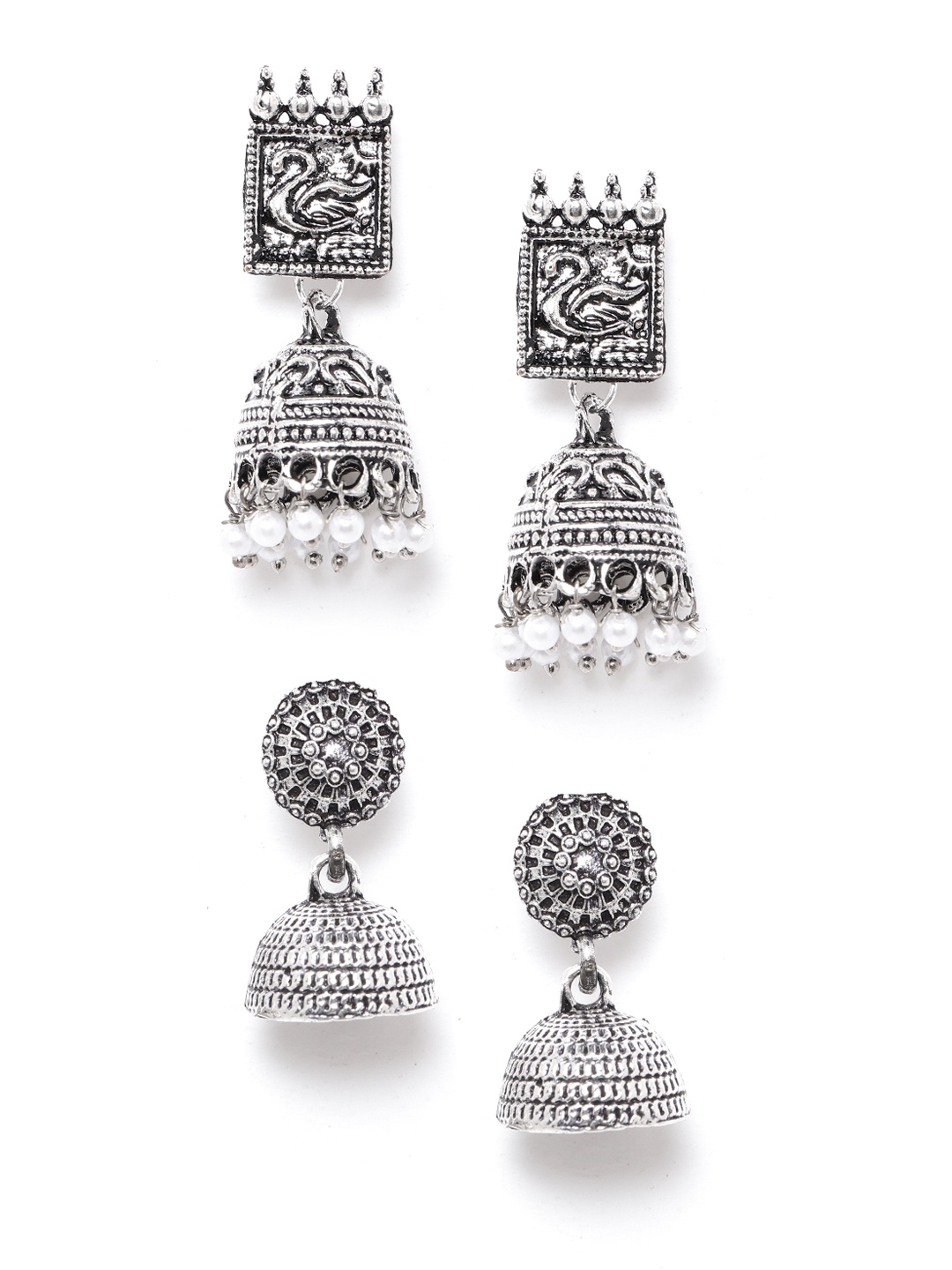 

Anouk Set of 2 Oxidised Silver-Plated Textured Dome Shaped Jhumkas