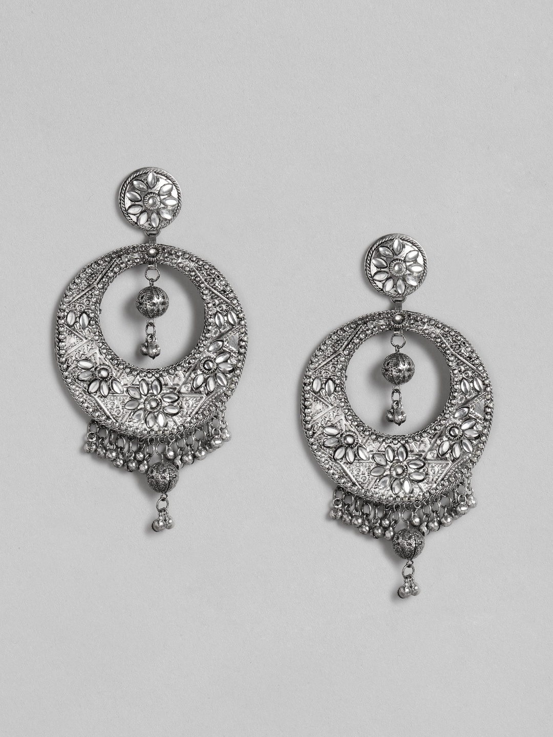 

Anouk Oxidised Silver-Plated Textured Stone Studded Circular Chandbalis