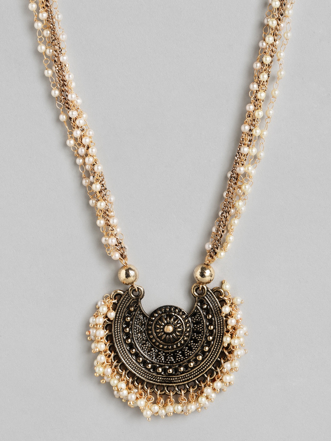 

Anouk Antique Gold-Toned & Off-White Multistranded Beaded Necklace