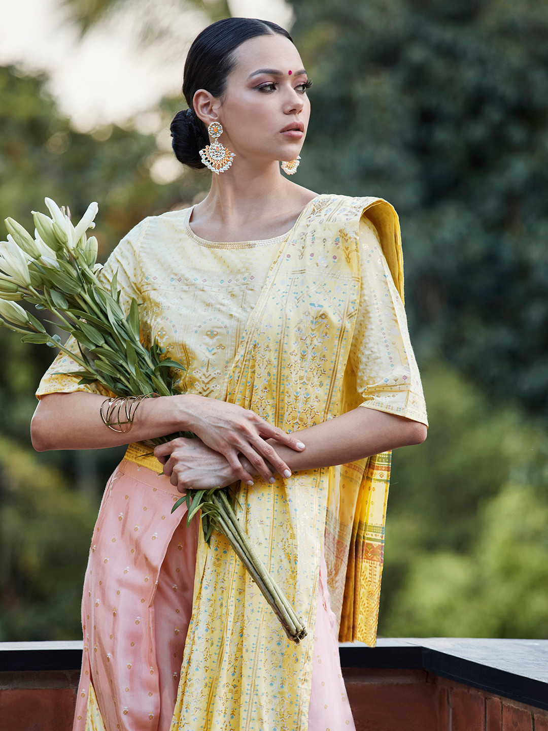 

Anouk Peach-Coloured & Off-White Gold-Plated Stone-Studded Beaded Chandbalis