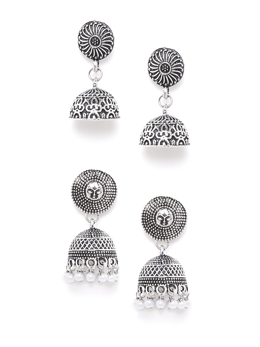 

Anouk Set of 2 Oxidised Silver-Plated Textured Dome-Shaped Jhumkas