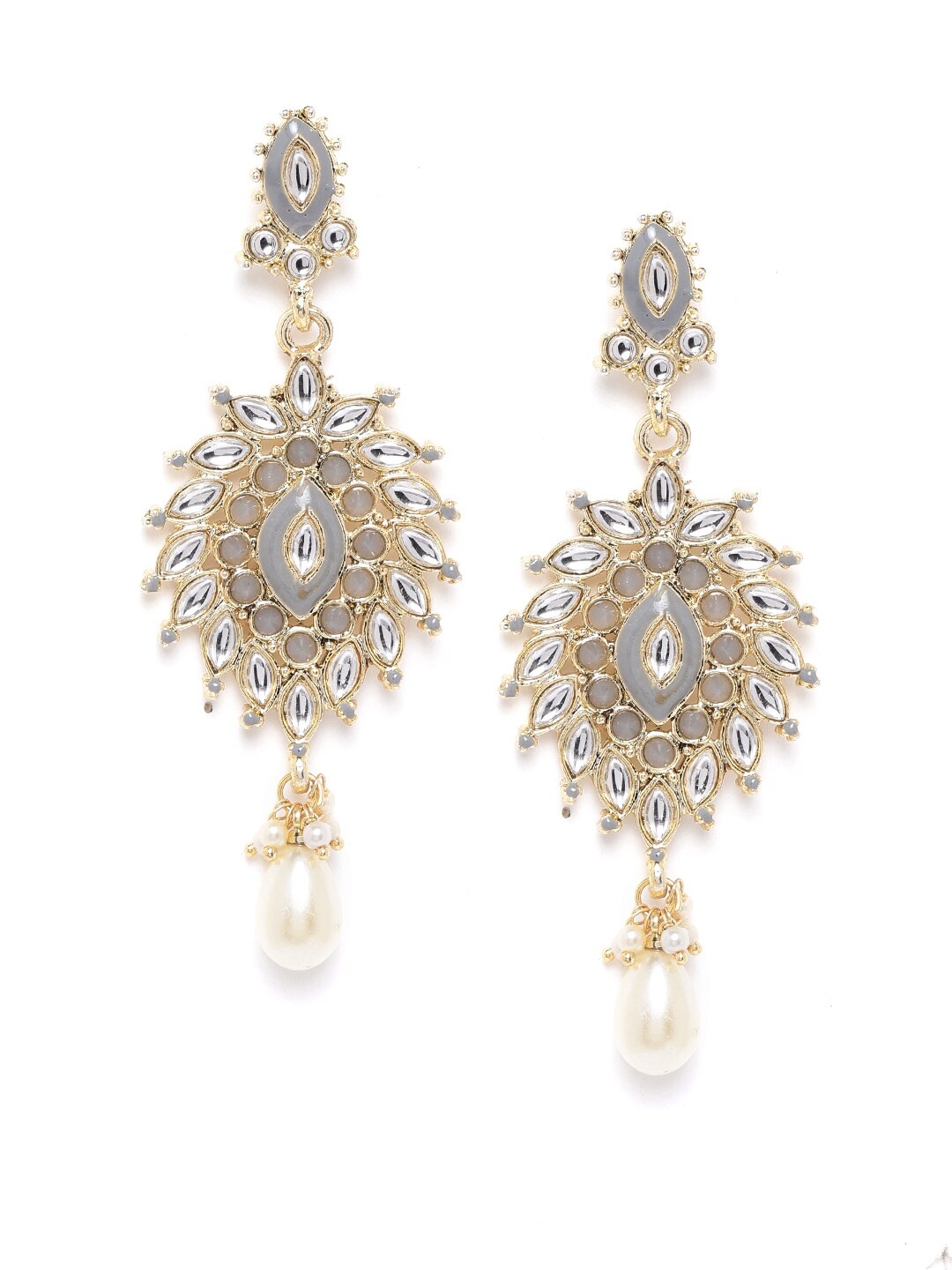 

Anouk Grey Gold-Plated Stone-Studded Enamelled Needle Eye Classic Drop Earrings