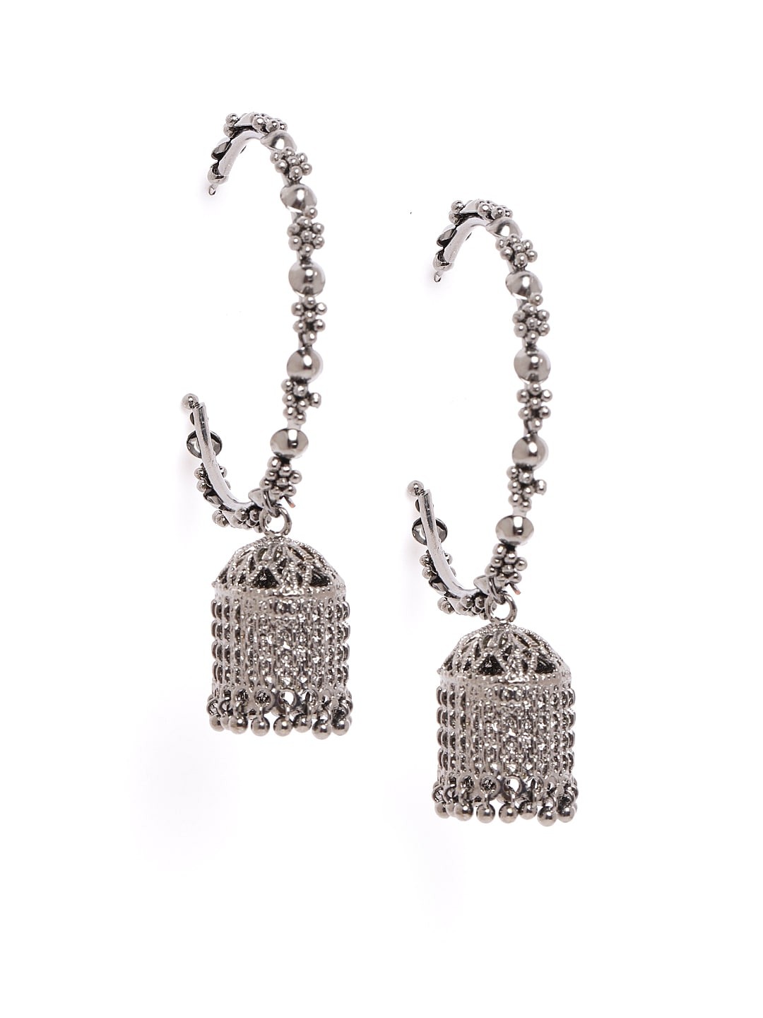 

Anouk Gunmetal-Toned Circular Jhumkhi Half-Hoop Earrings, Metallic