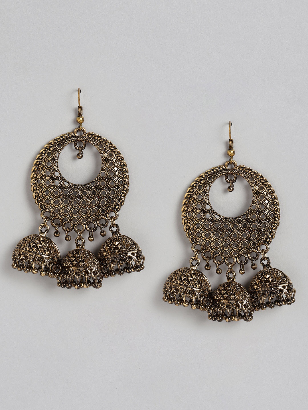 

Anouk Gold-Plated Antique Textured Dome Shaped Jhumkas