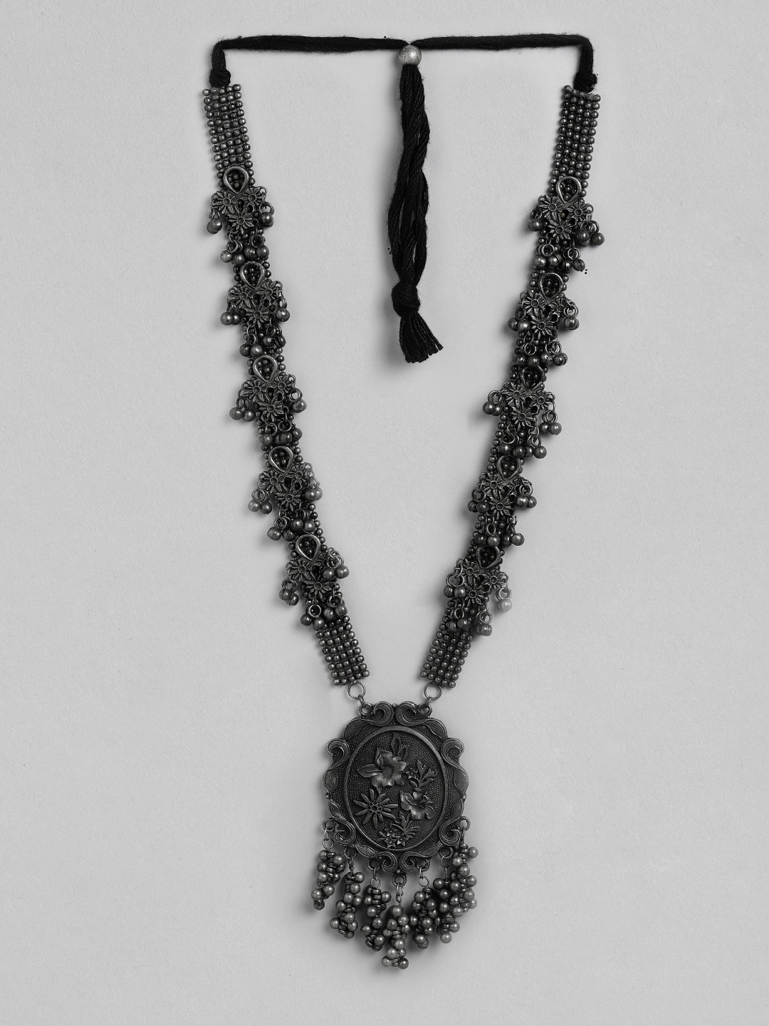 

Anouk Charcoal Grey Textured Necklace with Ghungroo Detail
