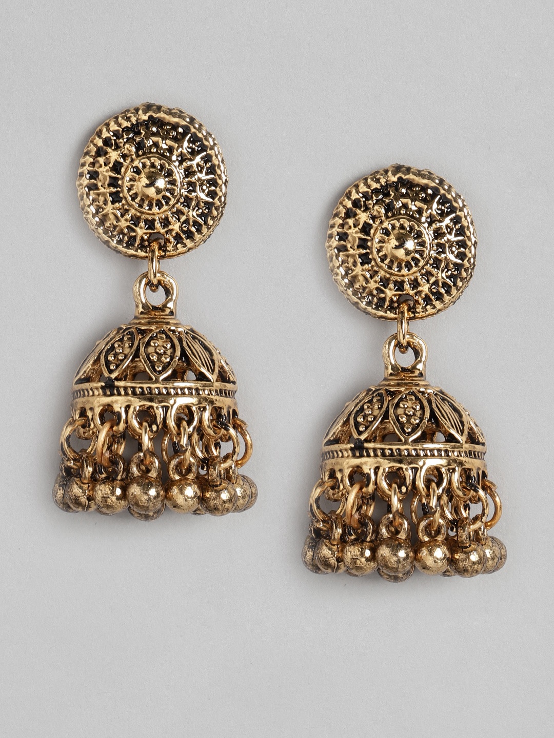 

Anouk Antique Gold-Plated Textured Dome Shaped Jhumkas