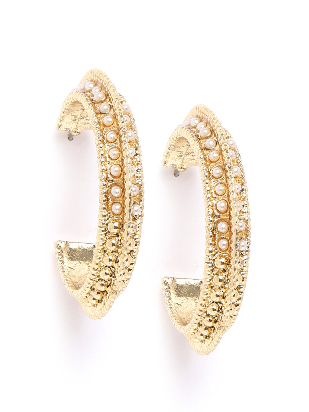 

Anouk Gold-Toned & Off-White Circular Beaded Half-Hoop Earrings