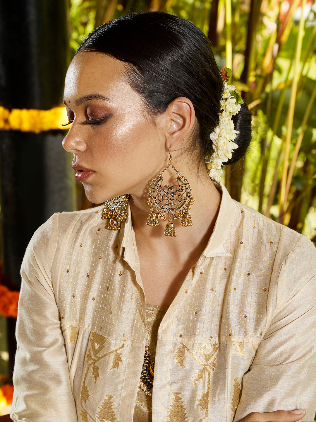 

Anouk Antique Rose Gold-Plated Crescent-Shaped Chandbalis