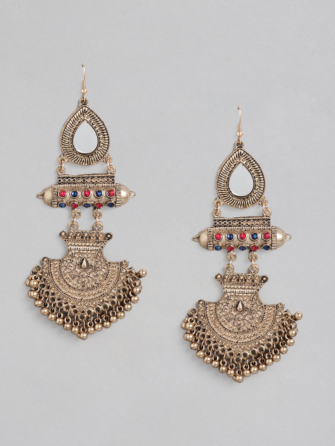 

Anouk Pink & Blue Gold-Plated Beaded Mirror Classic Drop Earrings
