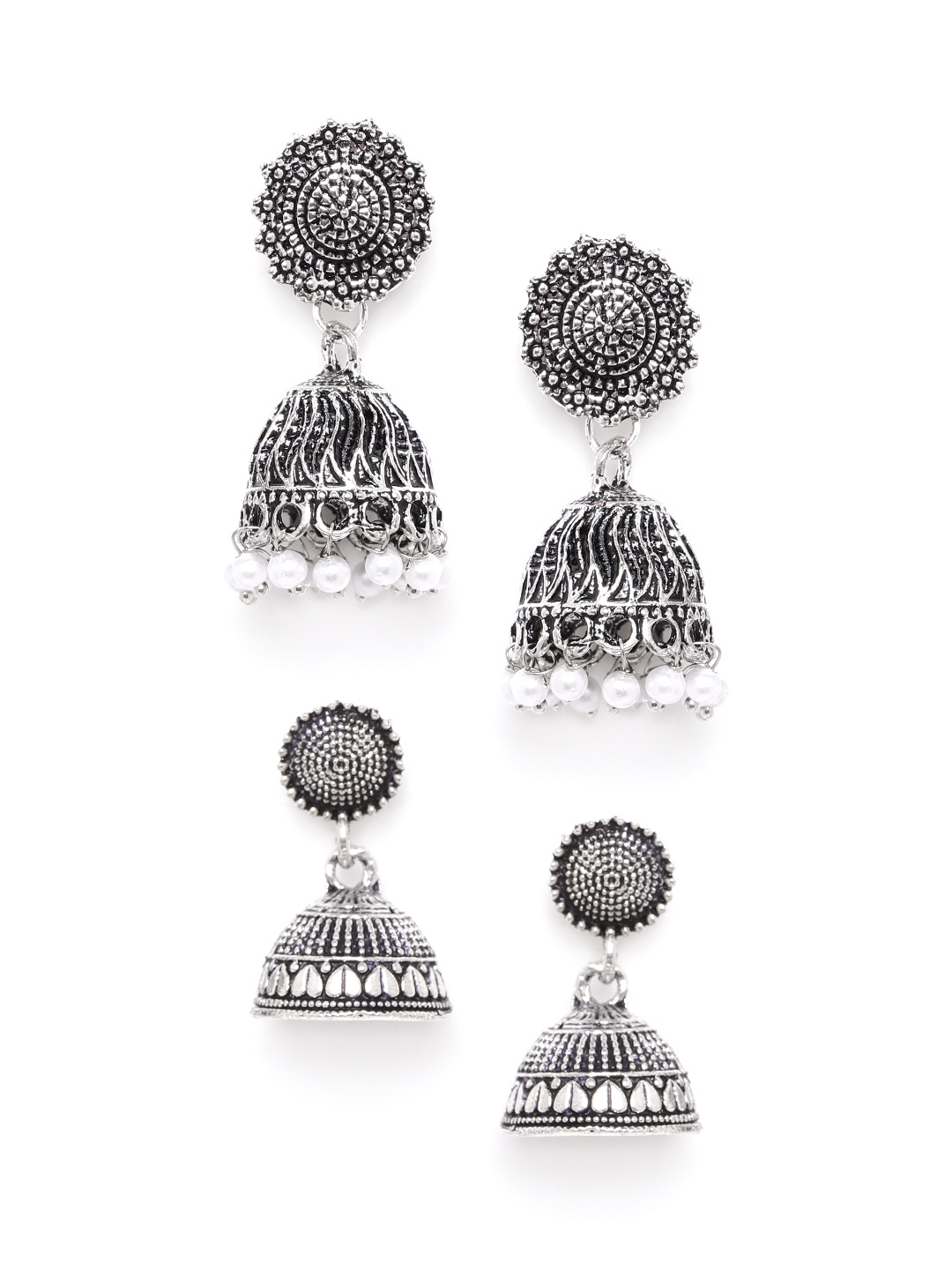 

Anouk Set of 2 Oxidised Silver-Plated Textured Dome-Shaped Jhumkas