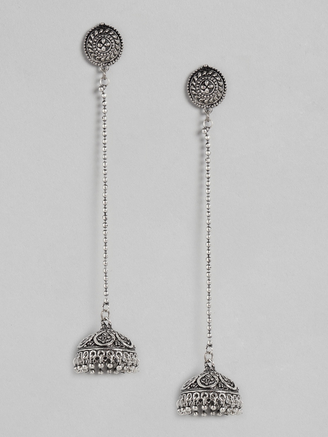 

Anouk Oxidised Silver-Plated Dome Shaped Jhumkas