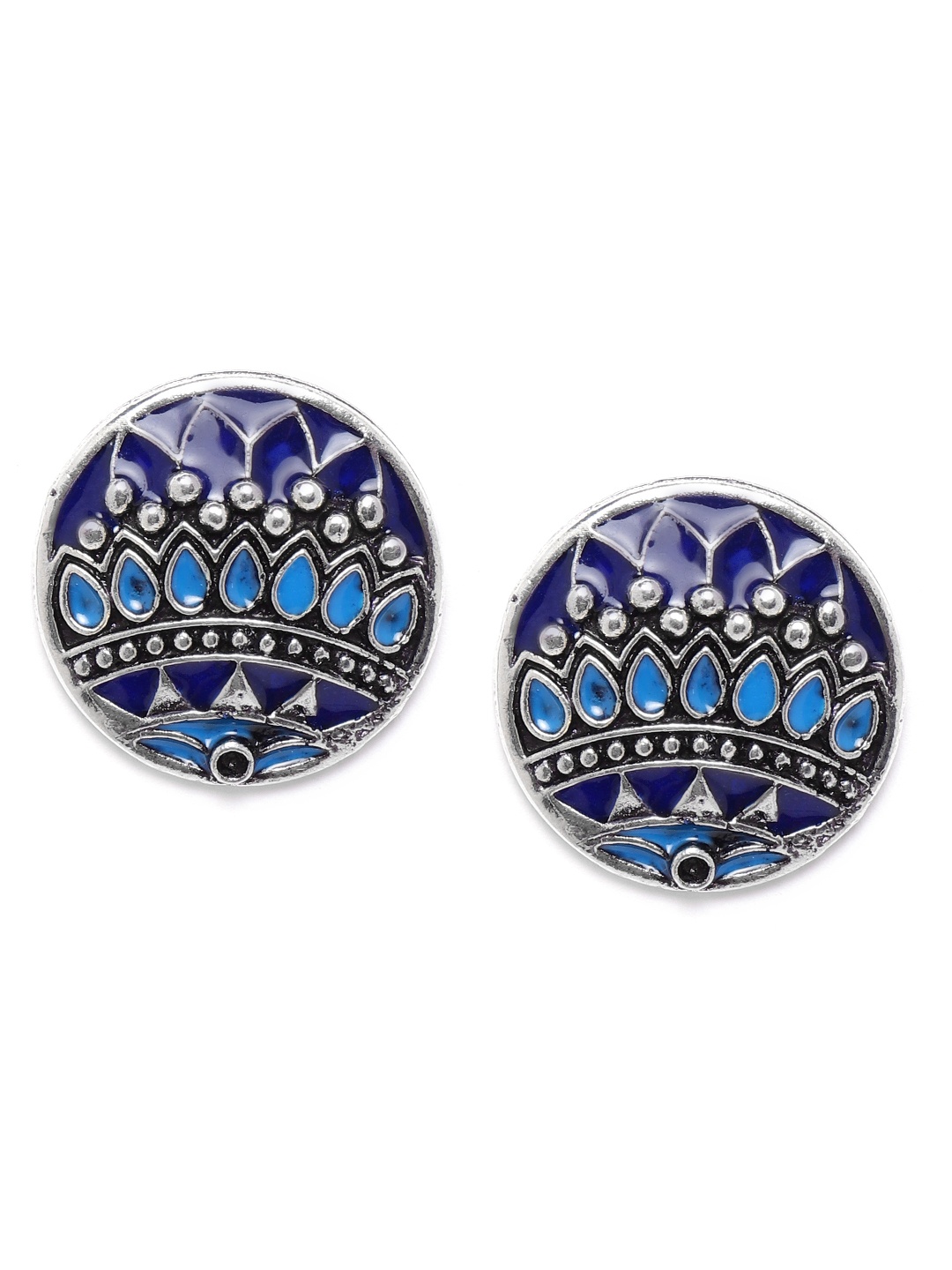

Anouk Blue Silver-Plated Textured Enamelled Circular Studs