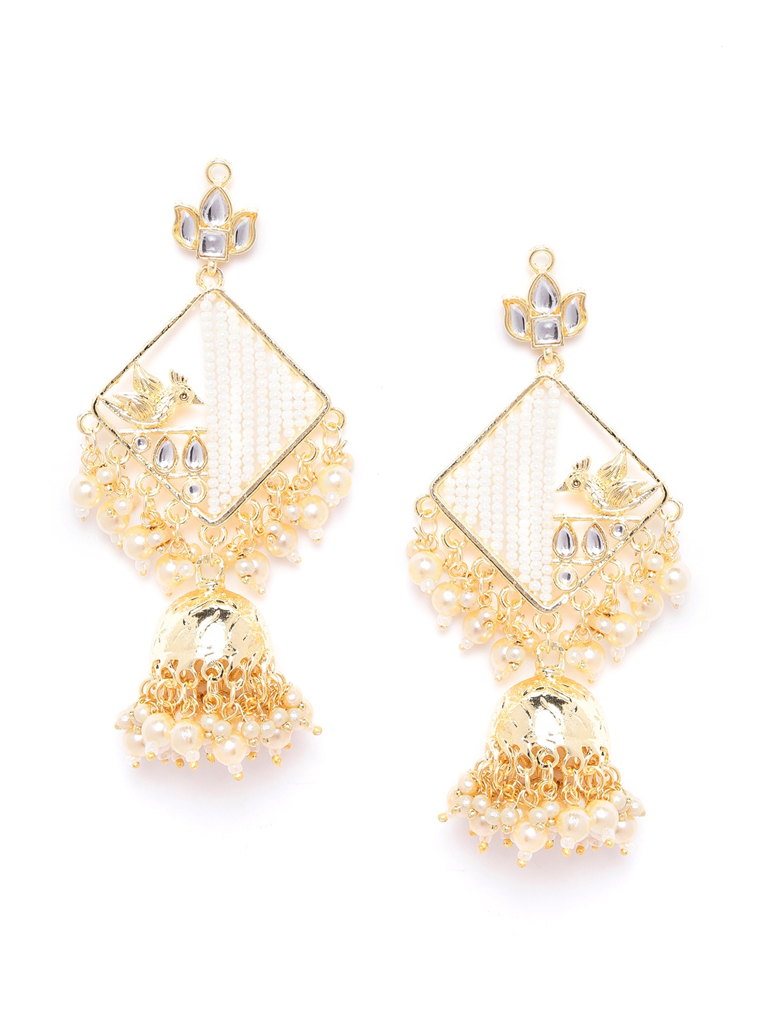 

Anouk White Gold Plated Stone Studded & Beaded Dome Shaped Jhumkas