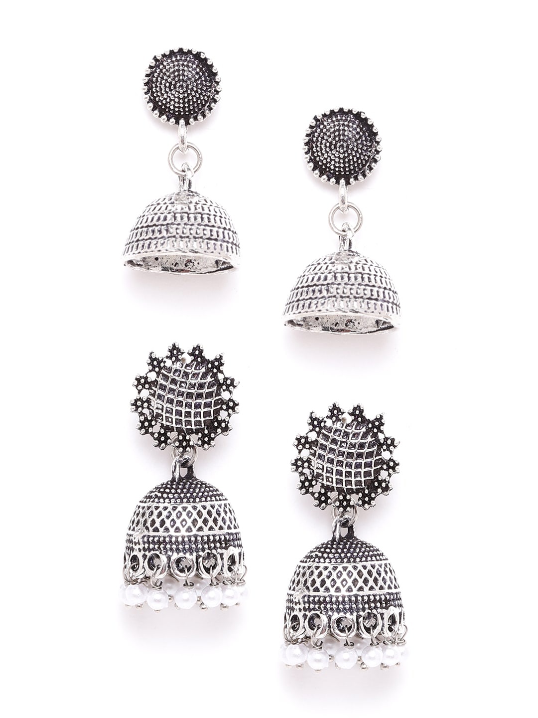 

Anouk Women Set of 2 Oxidised Silver-Plated Textured Jhumkas