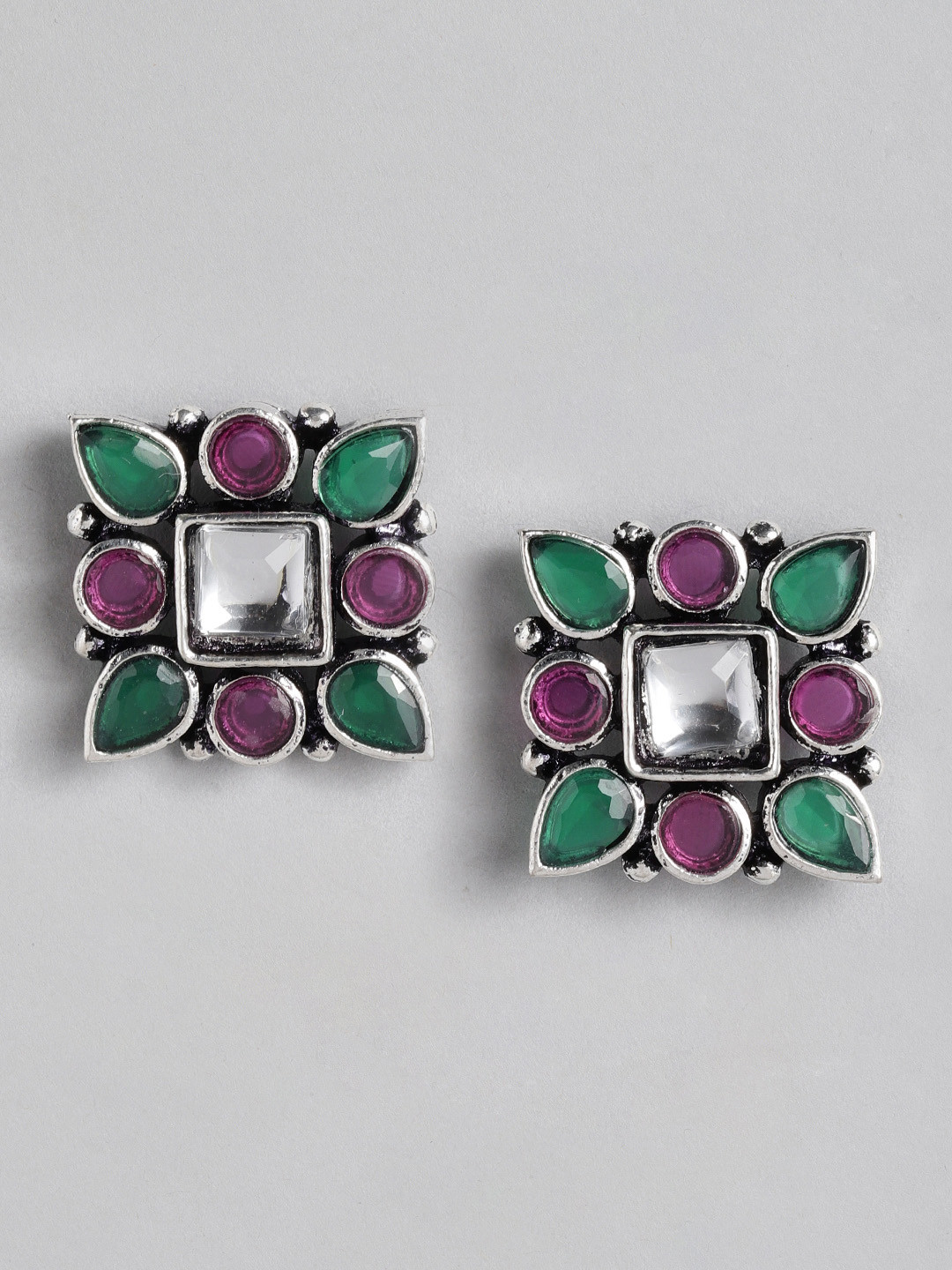

Anouk Green & Magenta Stone Square Oversized Studs
