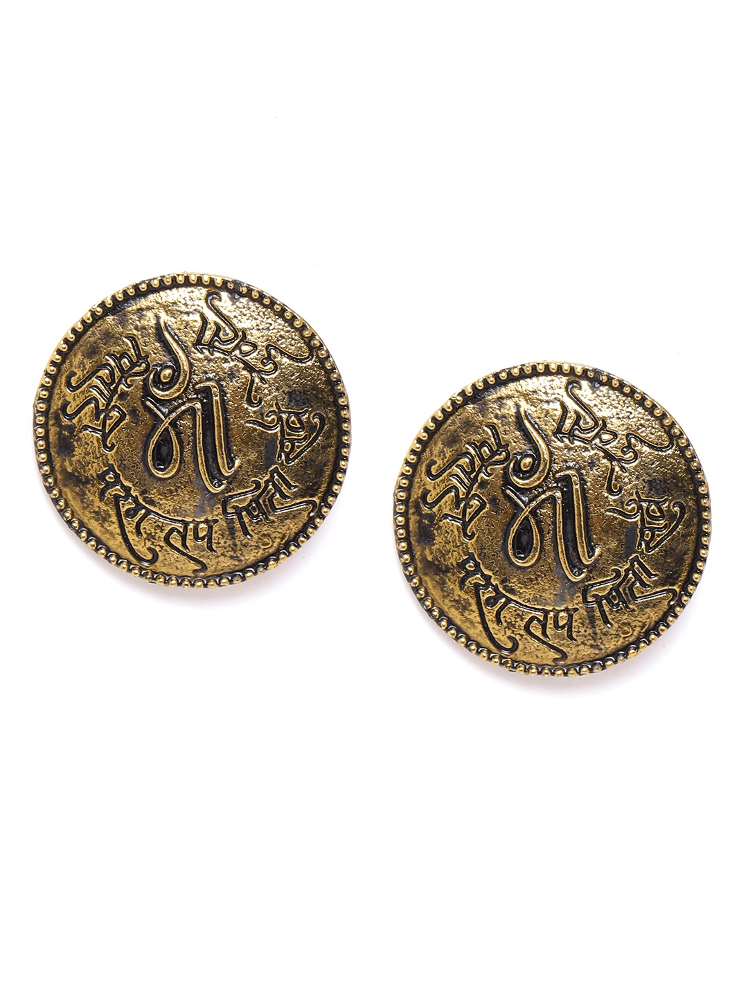 

Anouk Antique Gold-Toned Textured Circular Drop Earrings
