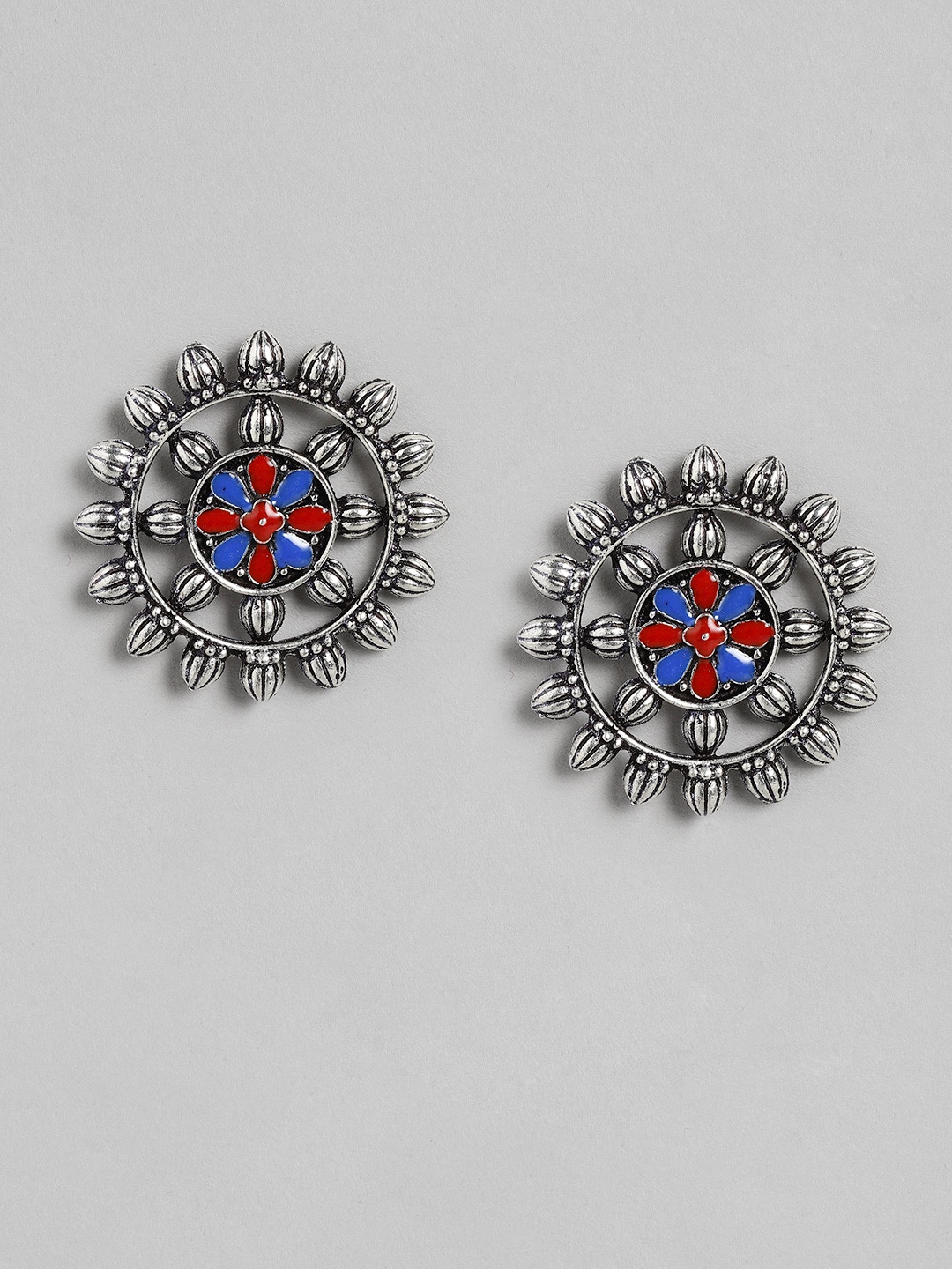 

Anouk Oxidised Silver-Toned Textured Oversized Circular Studs