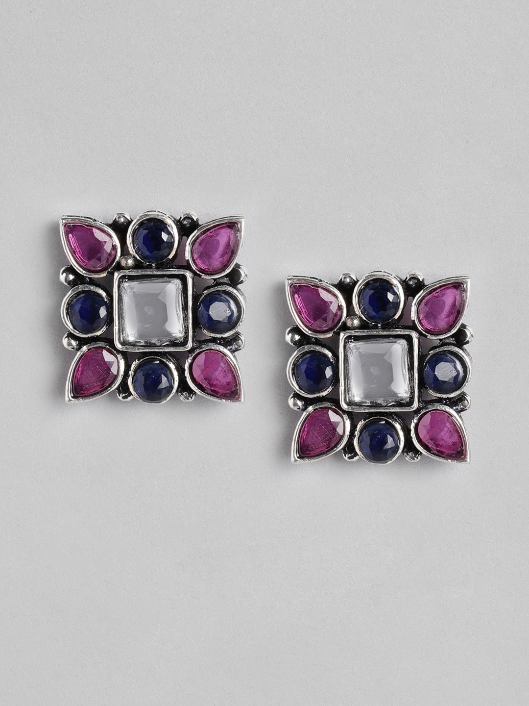 

Anouk Magenta & Navy Blue Stone Square Oversized Studs