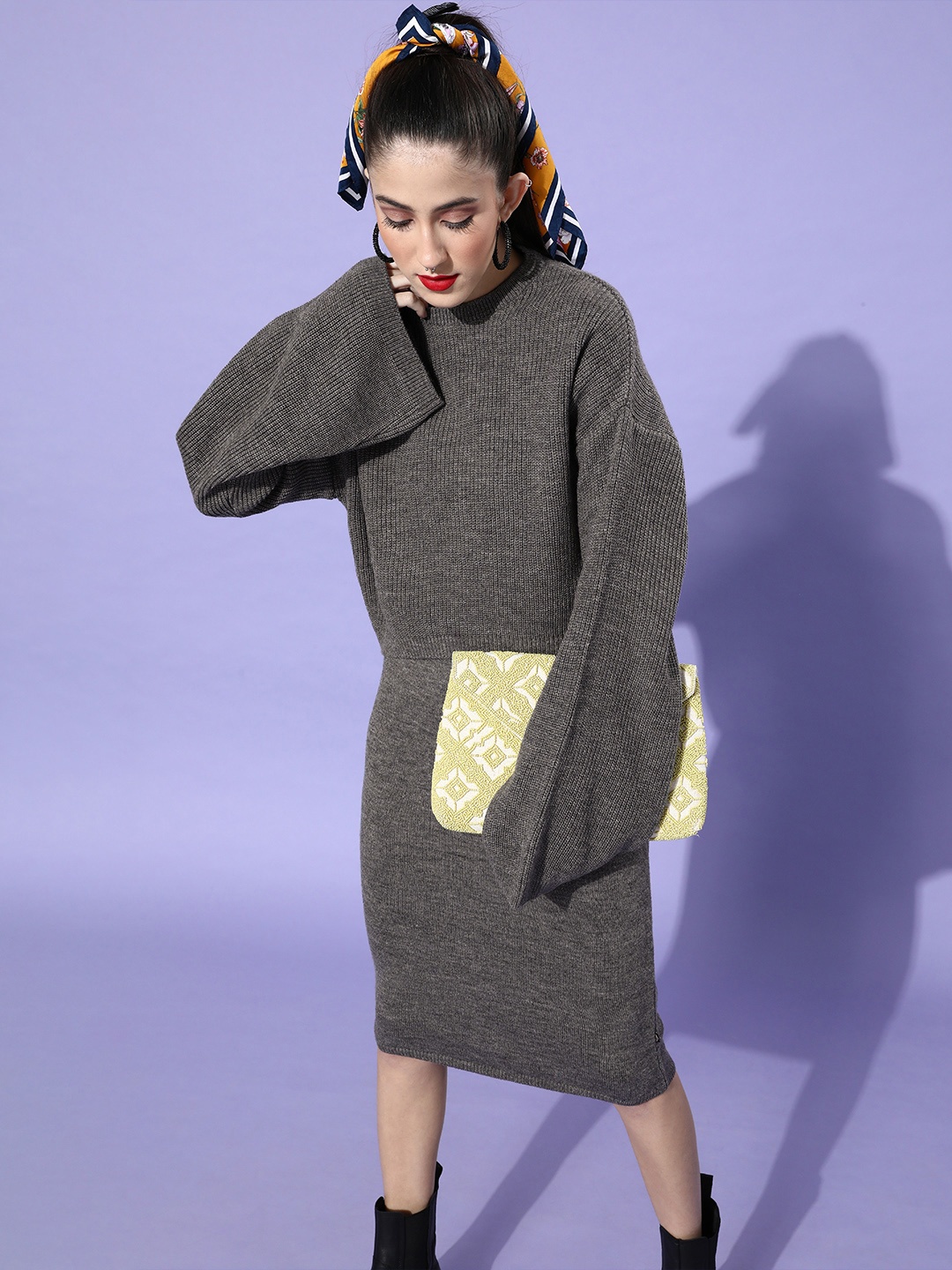 

Roadster Women Alluring Grey Solid Sweater Dress
