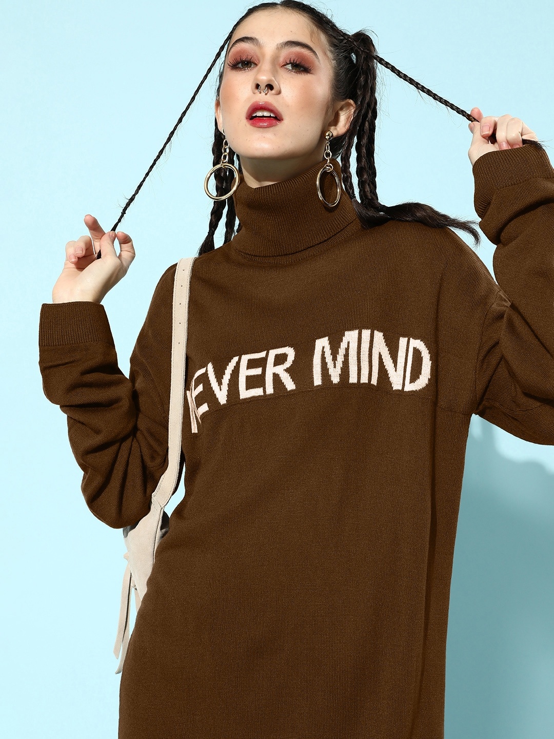 

Roadster Women Brown & White Printed Jumper Dress