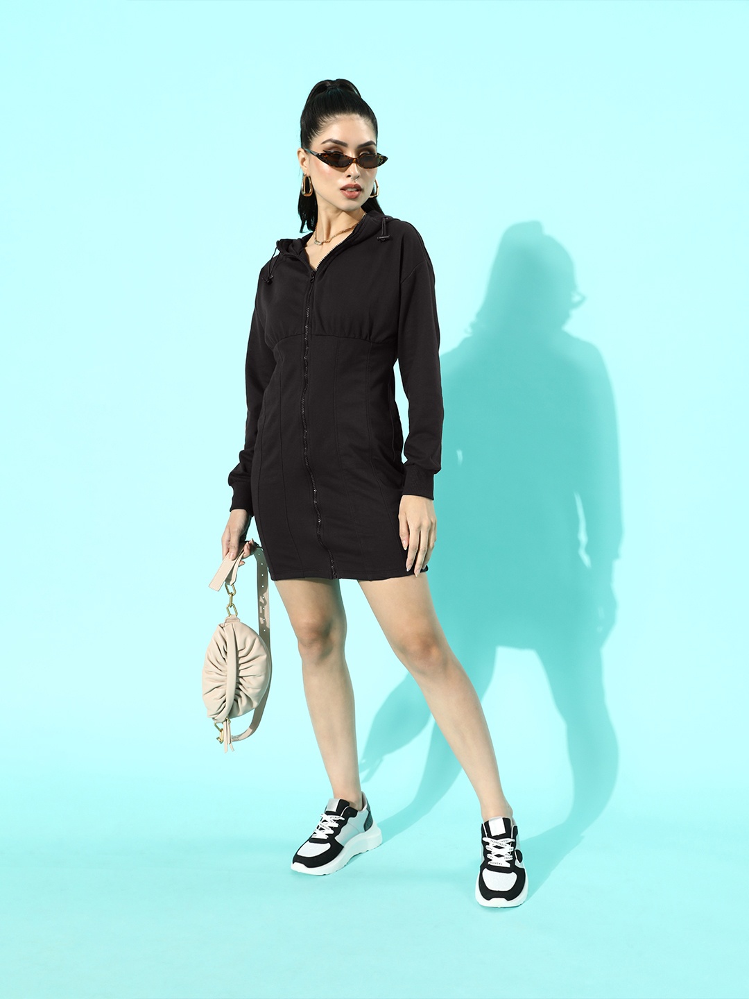 

Roadster Women Stylish Black Solid Sweatshirt Dress