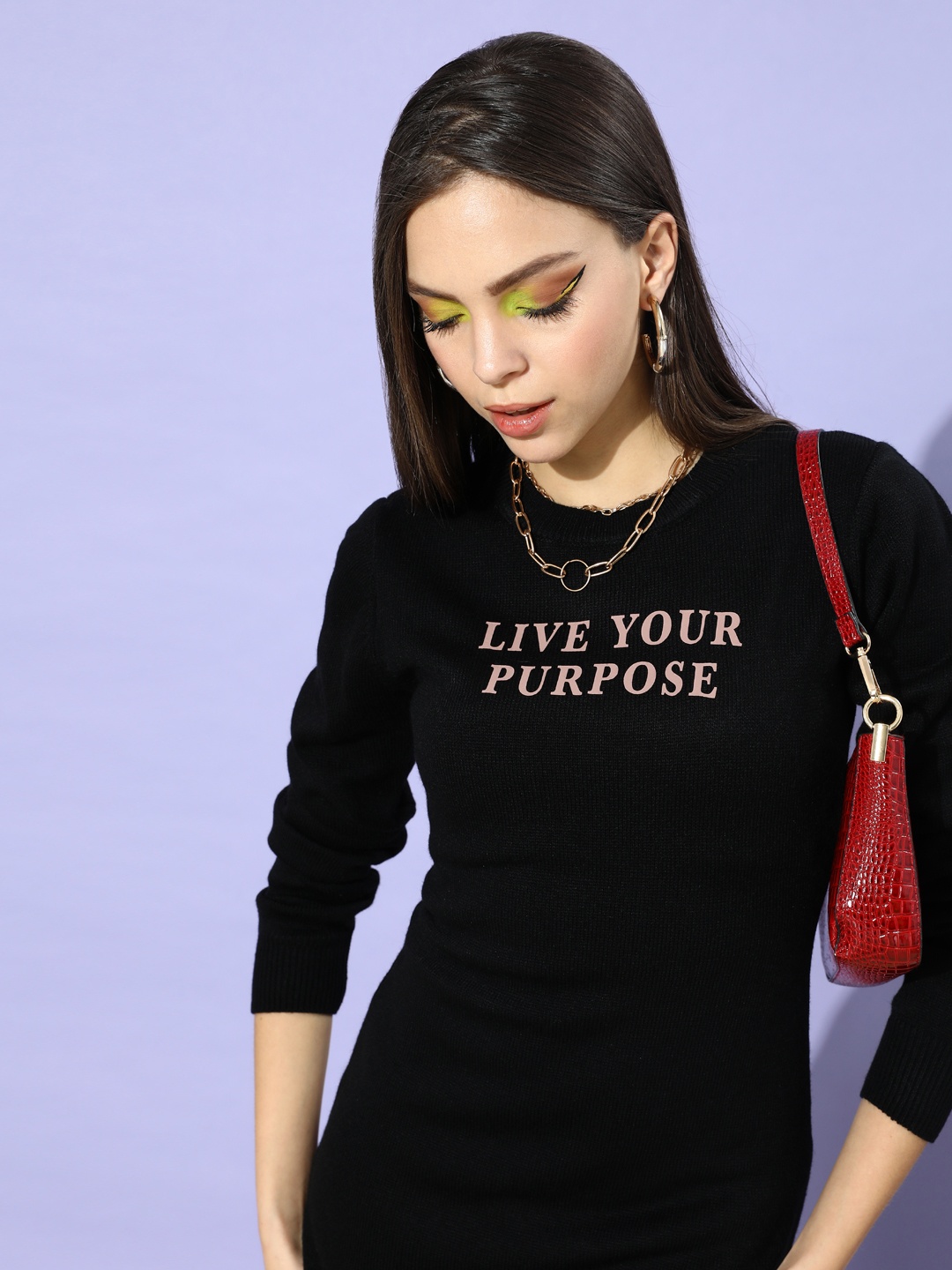 

Roadster Women Stylish Black Typography Acrylic Dress
