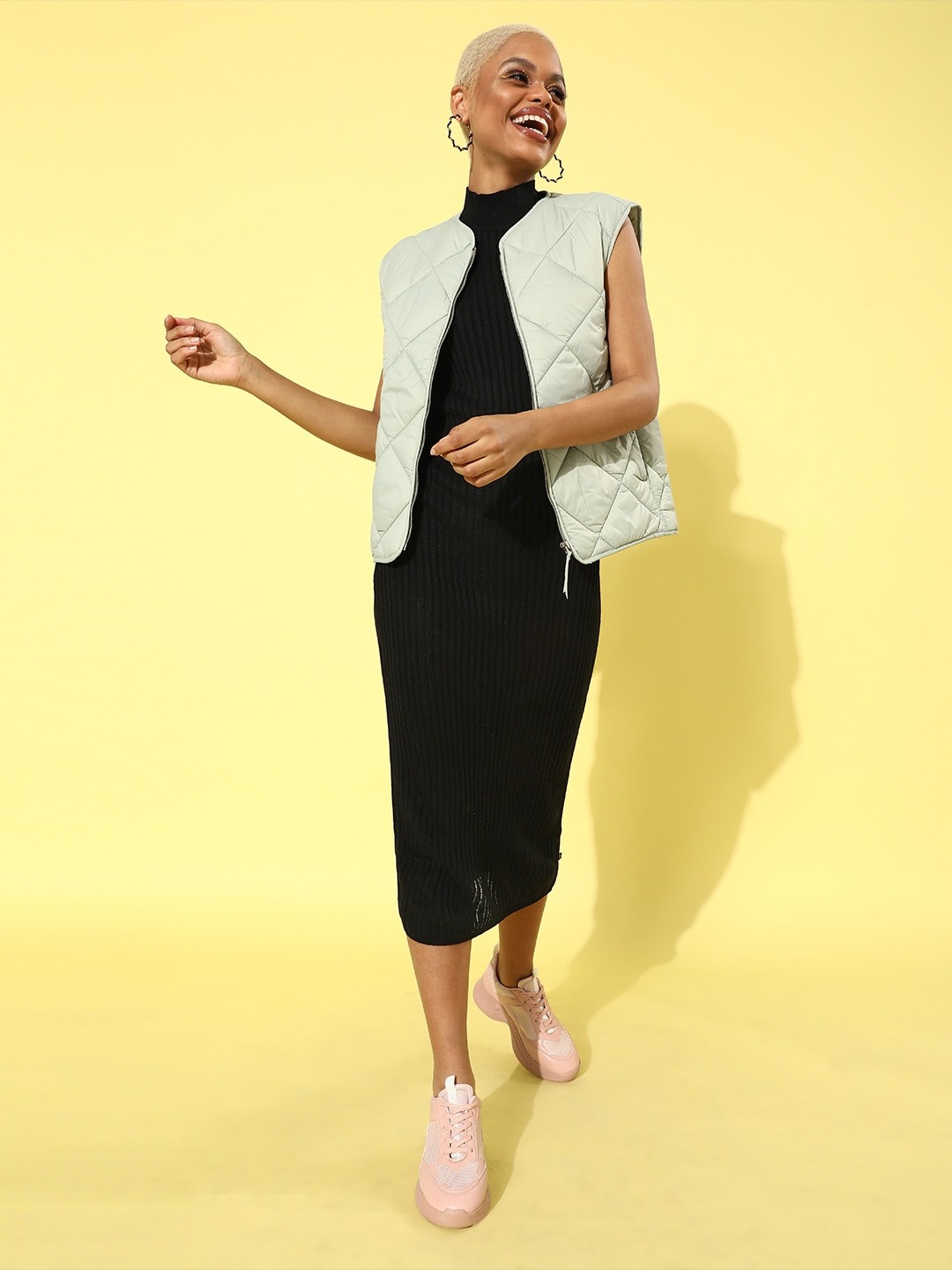 

Roadster Women Black Solid Knit Dress