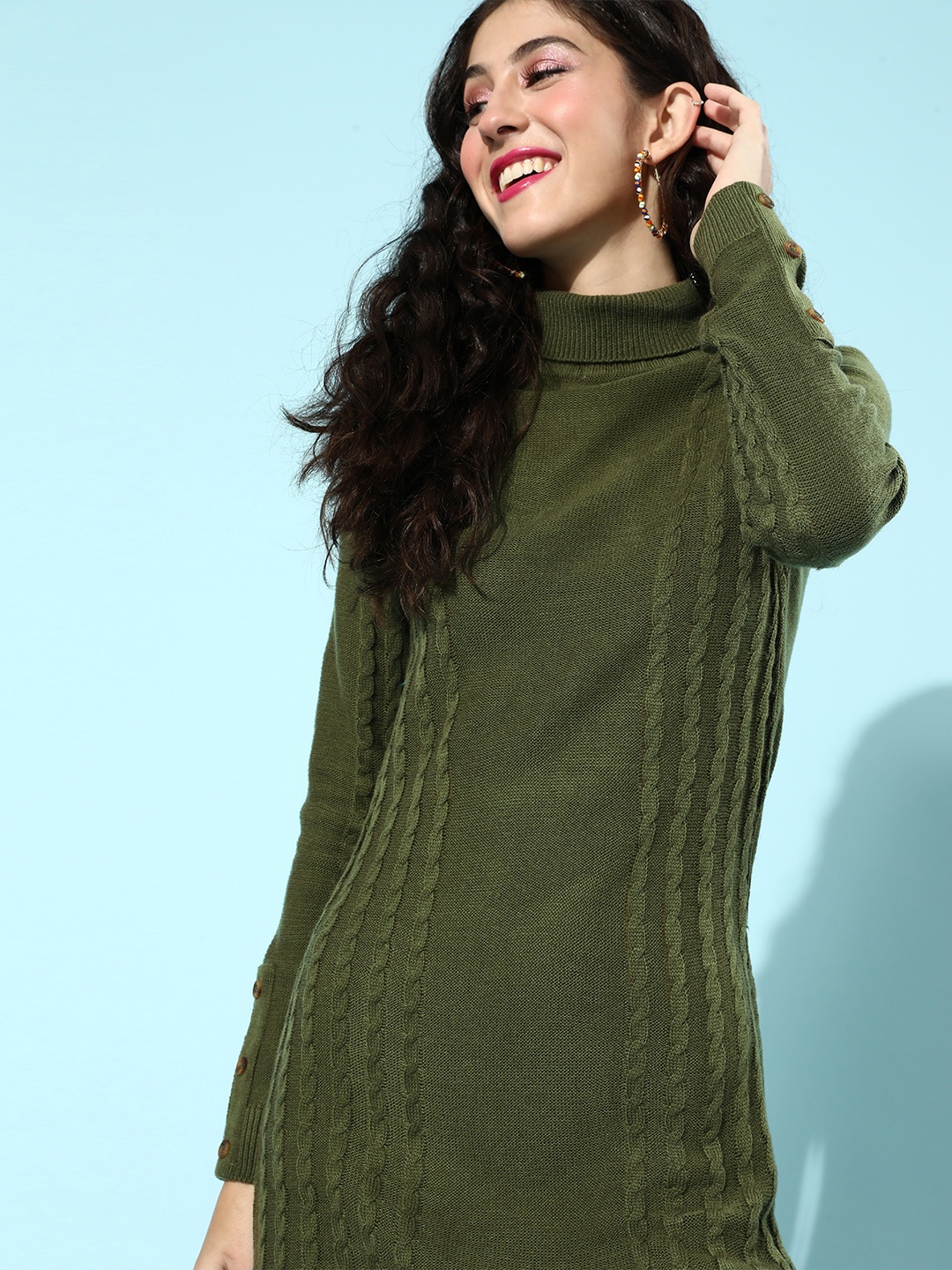 

Roadster Women Classy Olive Striped Jumper Dress