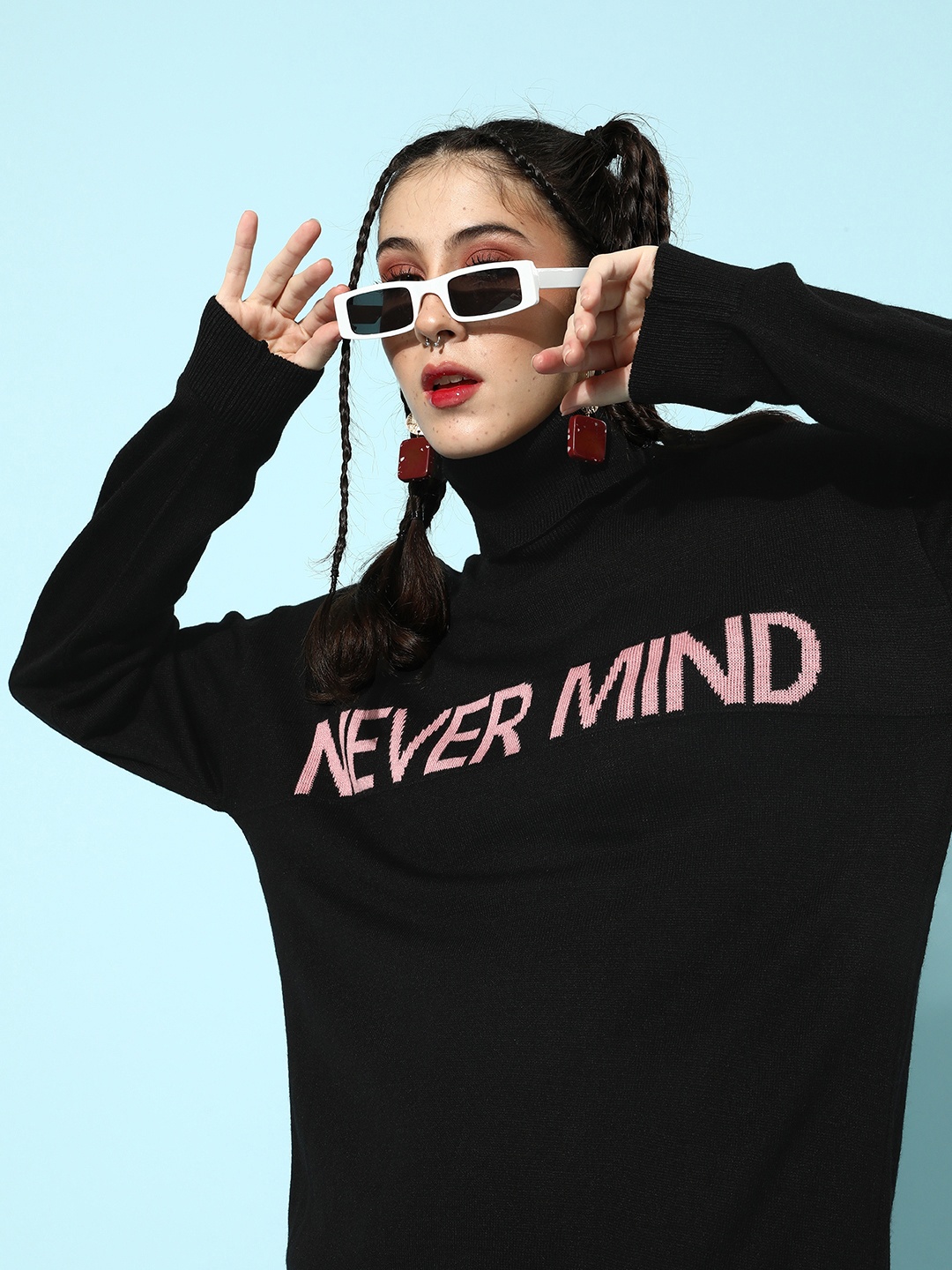

Roadster Women Black & Pink Printed Jumper Dress