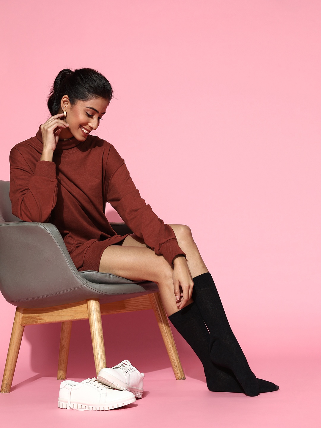 

Roadster Women Charming Maroon Solid Sweatshirt Dress