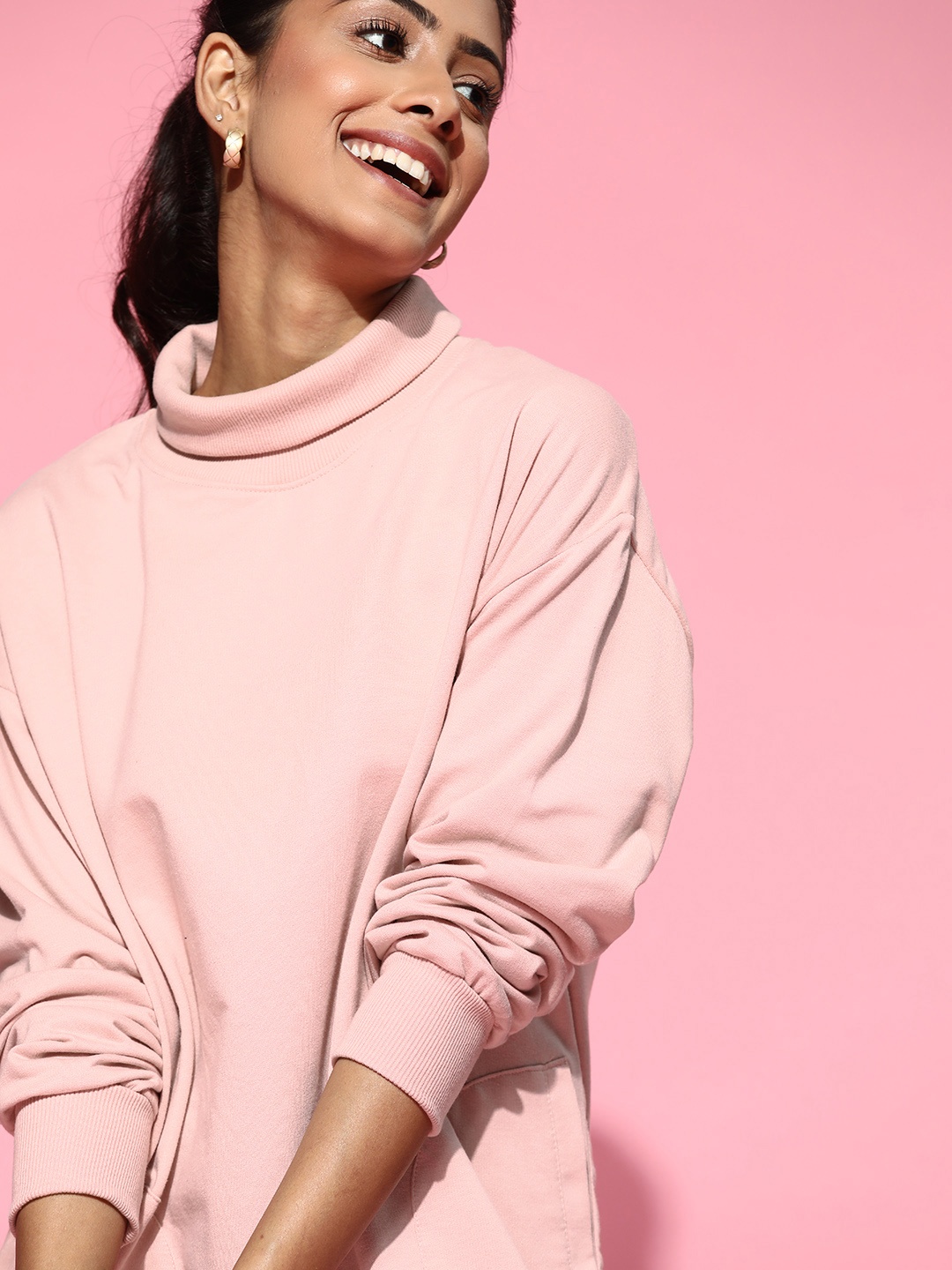 

Roadster Pink Solid Mini Jumper Dress