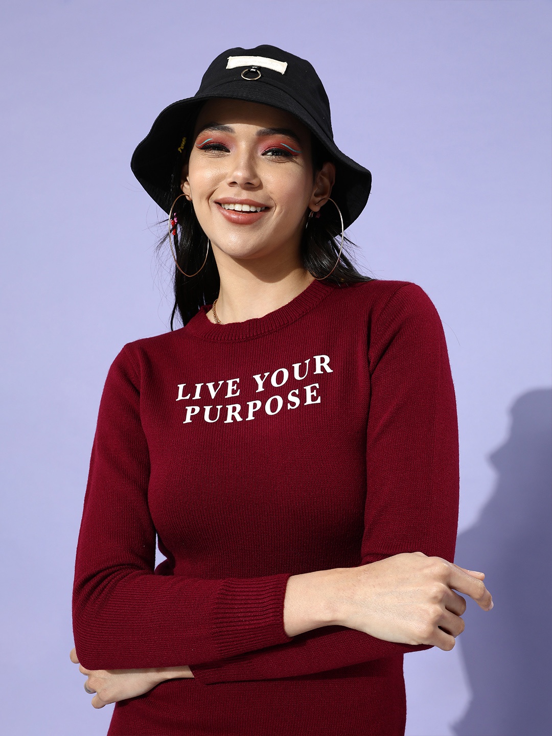 

Roadster Women Charming Maroon Typography Jumper Dress