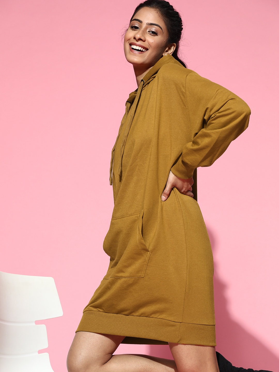 

Roadster Women Mustard Solid Sweatshirt Dress