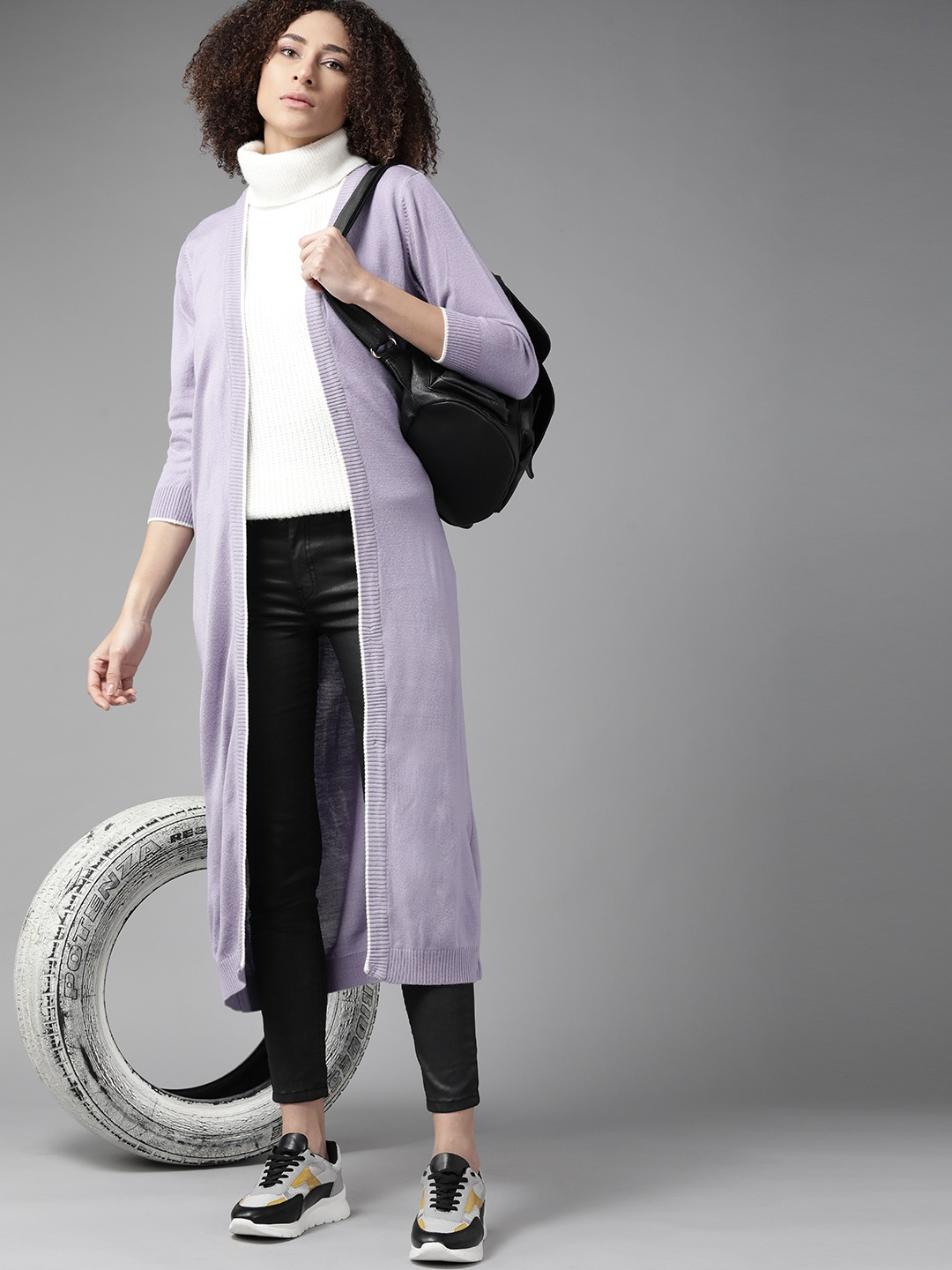 

Roadster Women Lavender Solid Longline Front-Open Sweater