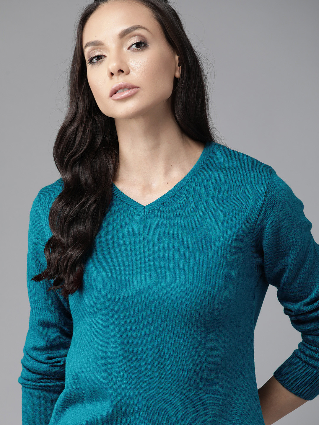 

Roadster Women Teal Blue Solid Pullover