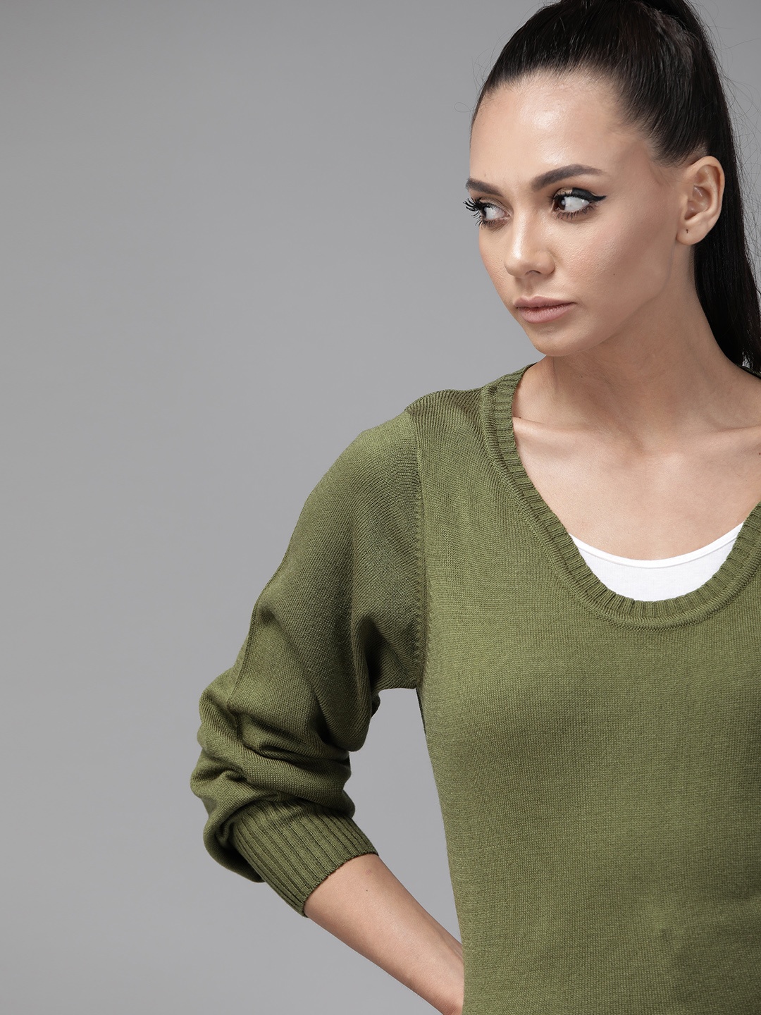 

Roadster Women Olive Green Pullover Sweater