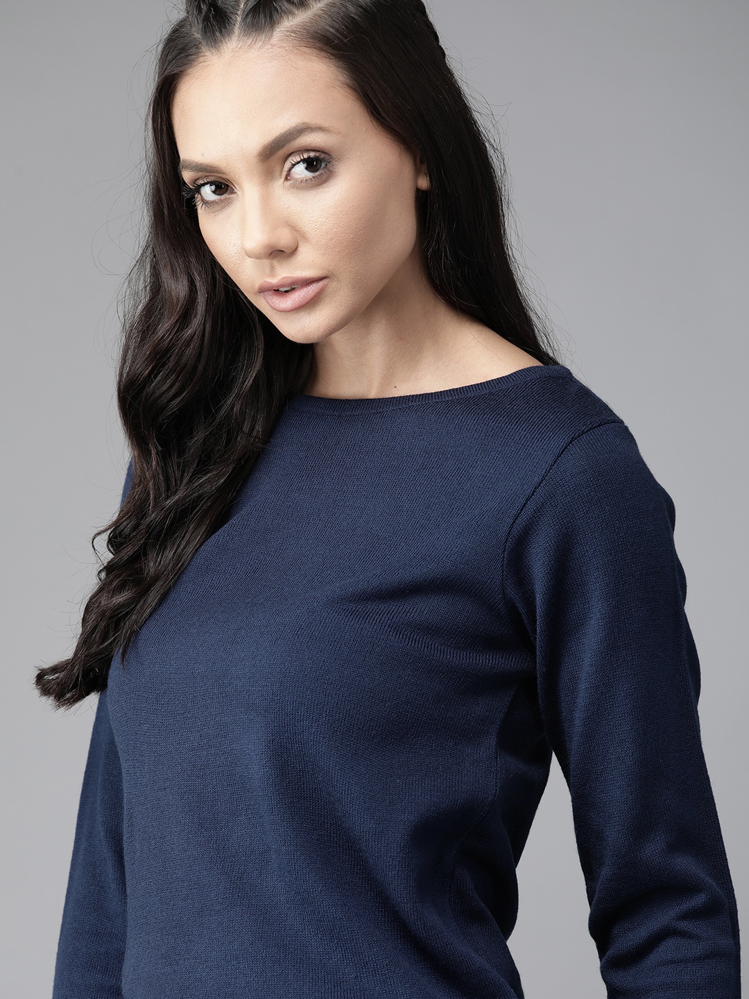 

Roadster Women Navy Blue Solid Pullover