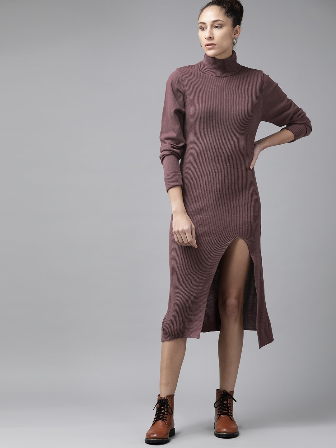 

Roadster Women Mauve Striped Longline Pullover Jumper Dress