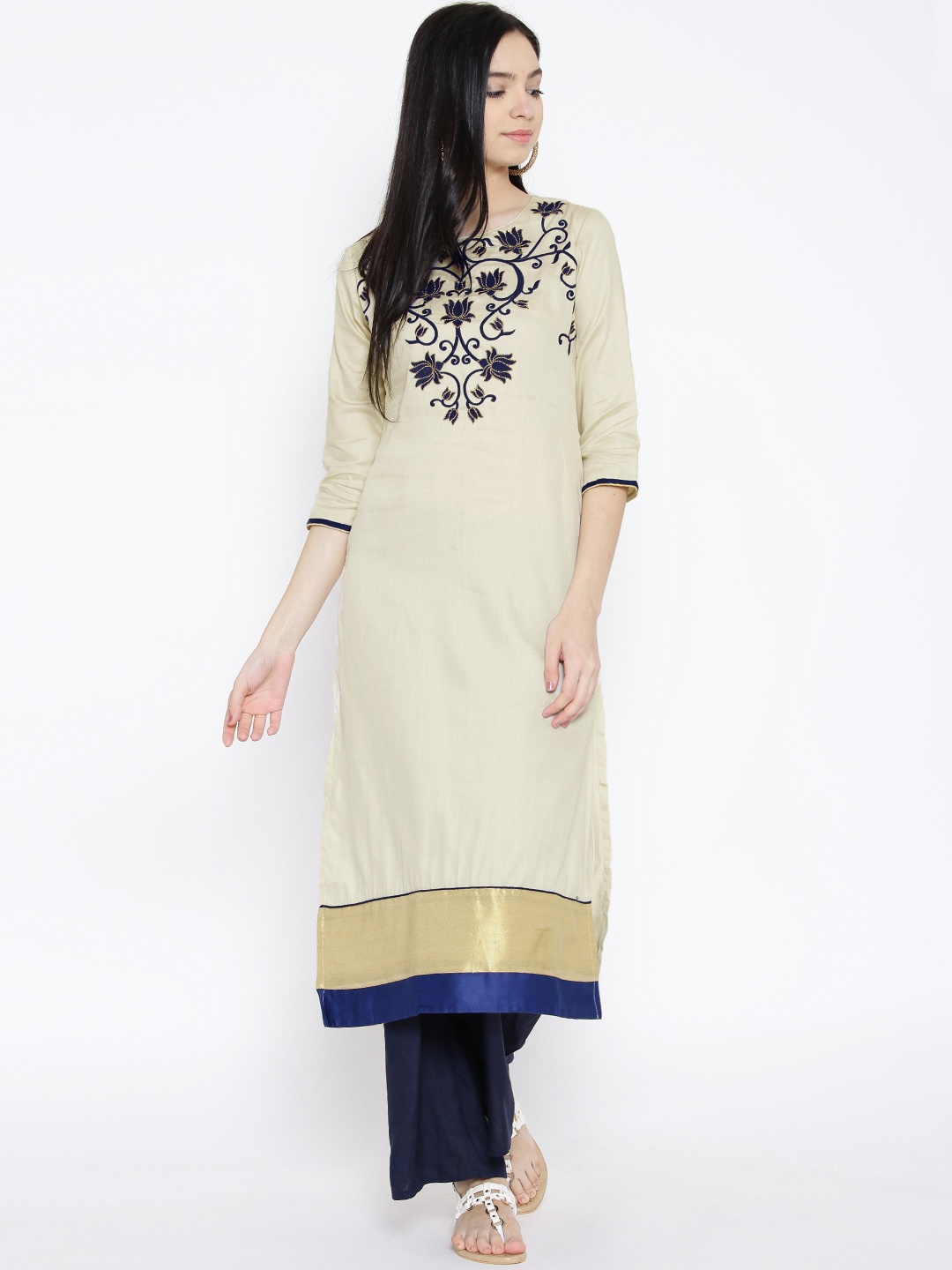 

Span Beige Embroidered Kurta