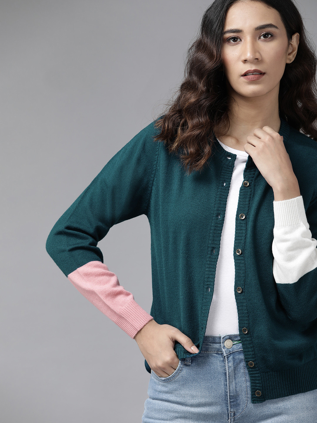 

Roadster Women Teal Green Solid Cardigan