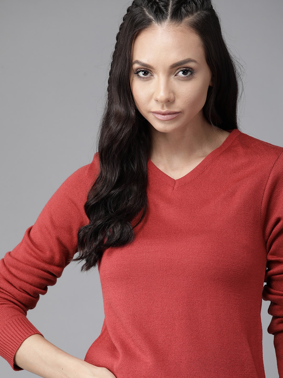 

Roadster Women Coral Red Solid Pullover