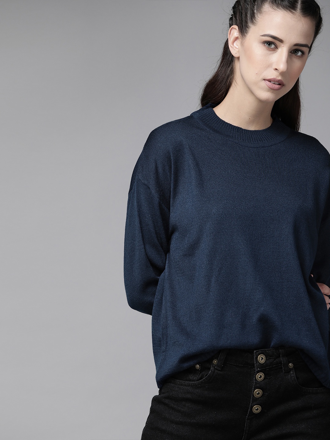 

Roadster Women Navy Blue Solid Pullover