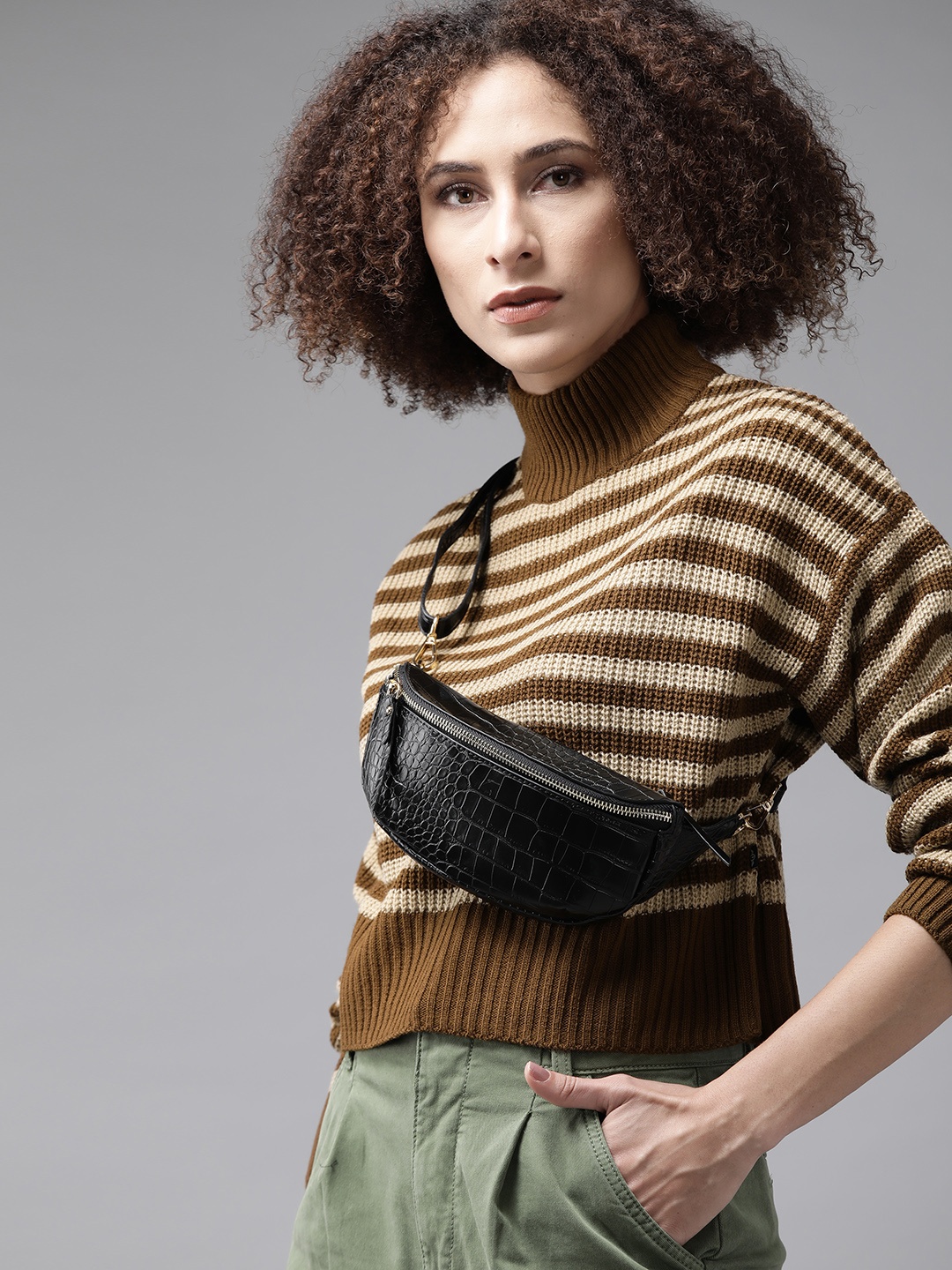 

Roadster Women Beige & Brown Striped Pullover