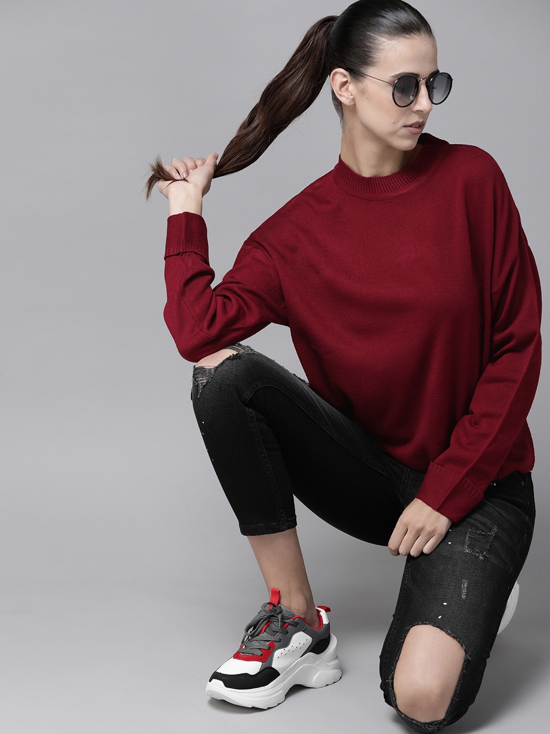 

Roadster Women Maroon Solid Pullover