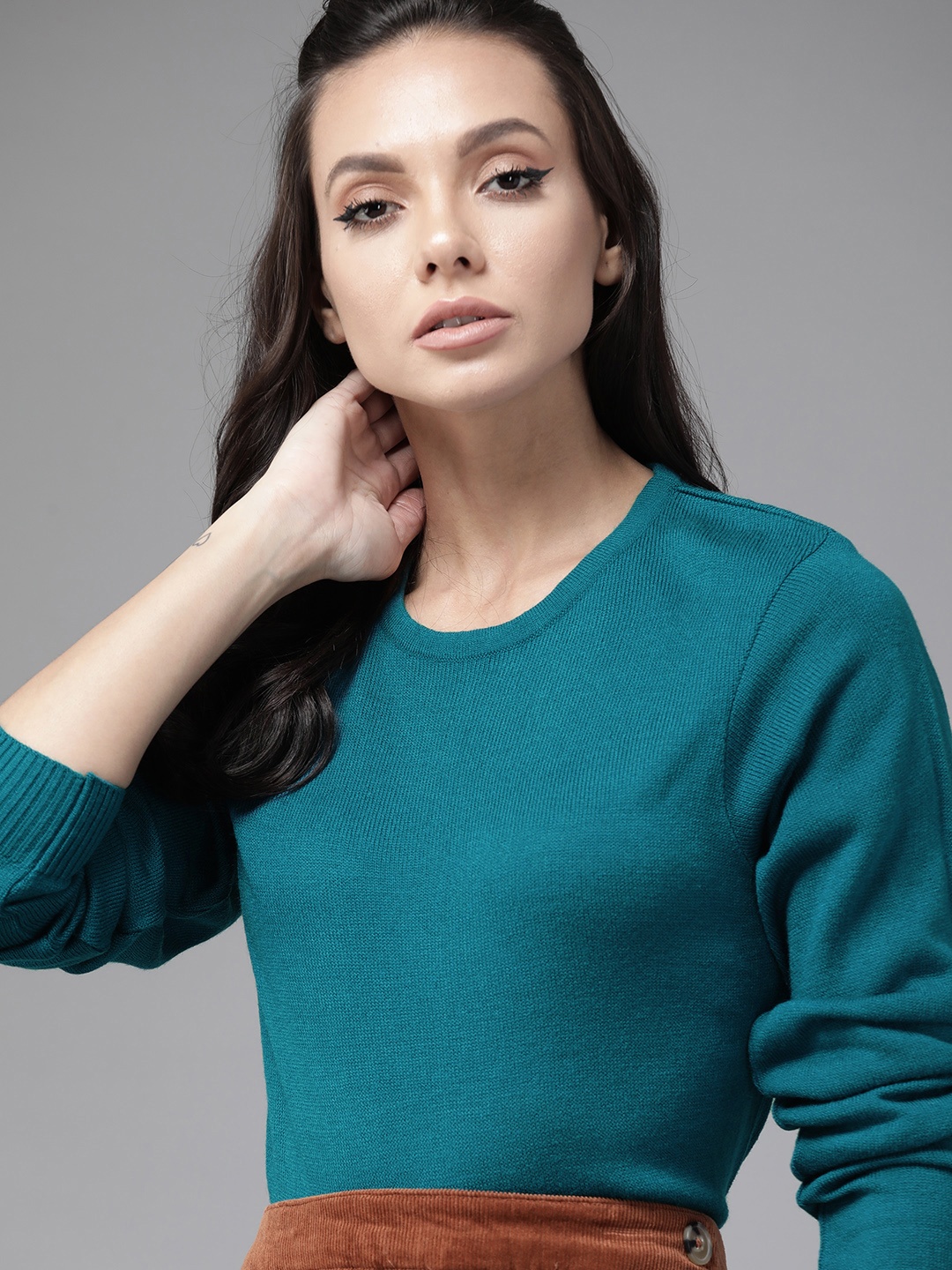 

Roadster Women Teal Blue Solid Pullover