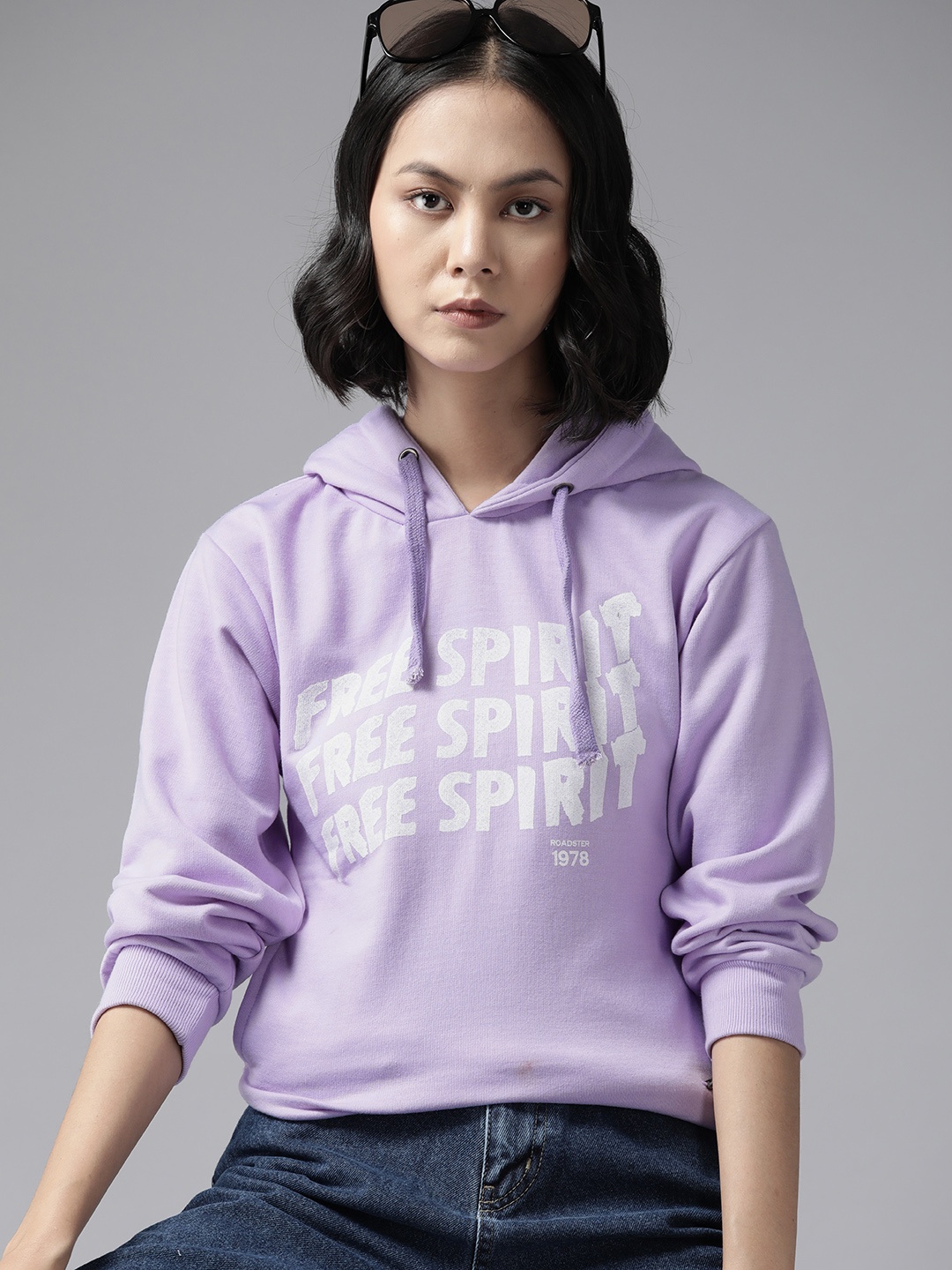 

The Roadster Lifestyle Co. Typography Printed Hooded Sweatshirt, Lavender