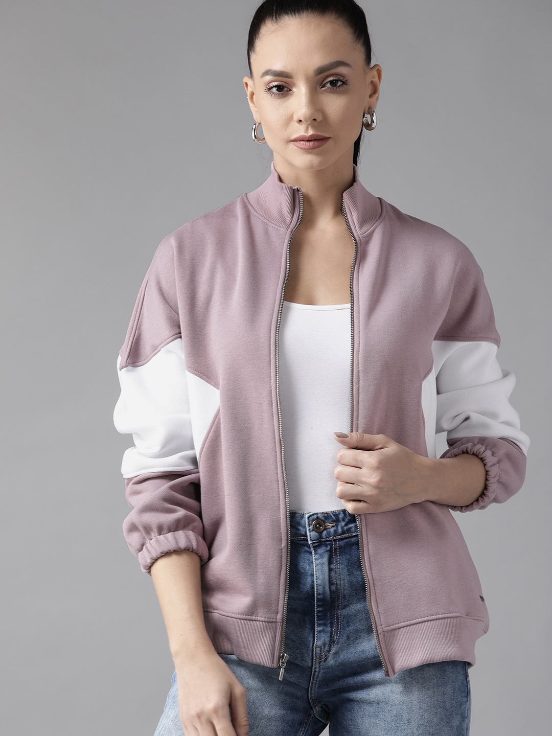

Roadster Women Lavender Colourblocked Sweatshirt