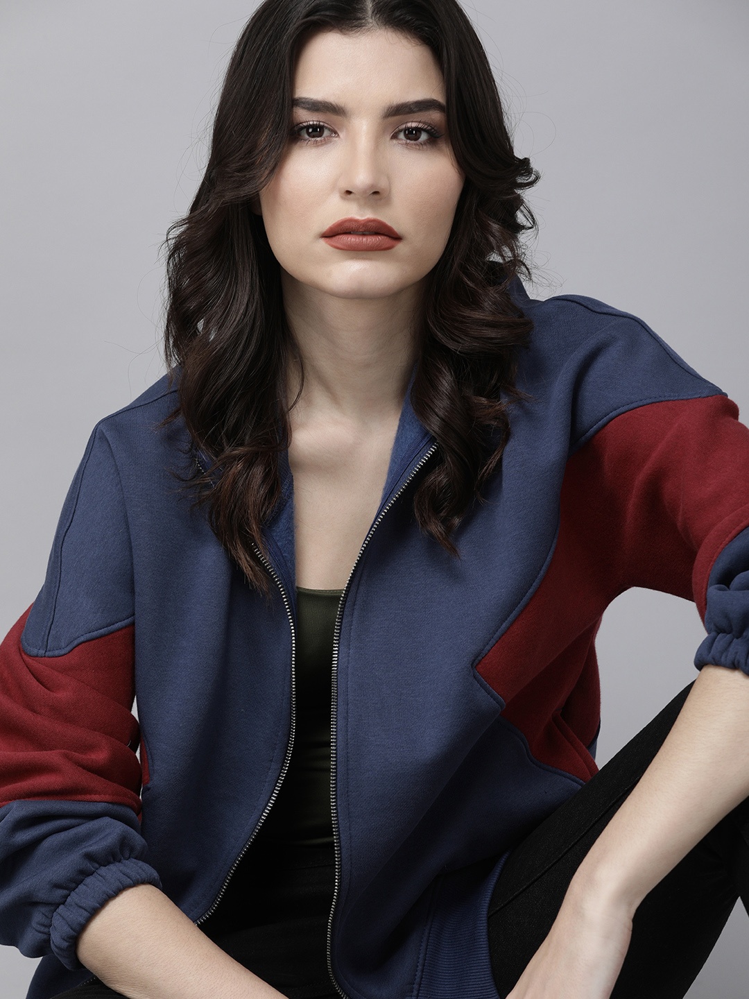 

Roadster Women Blue & Red Colourblocked Sweatshirt