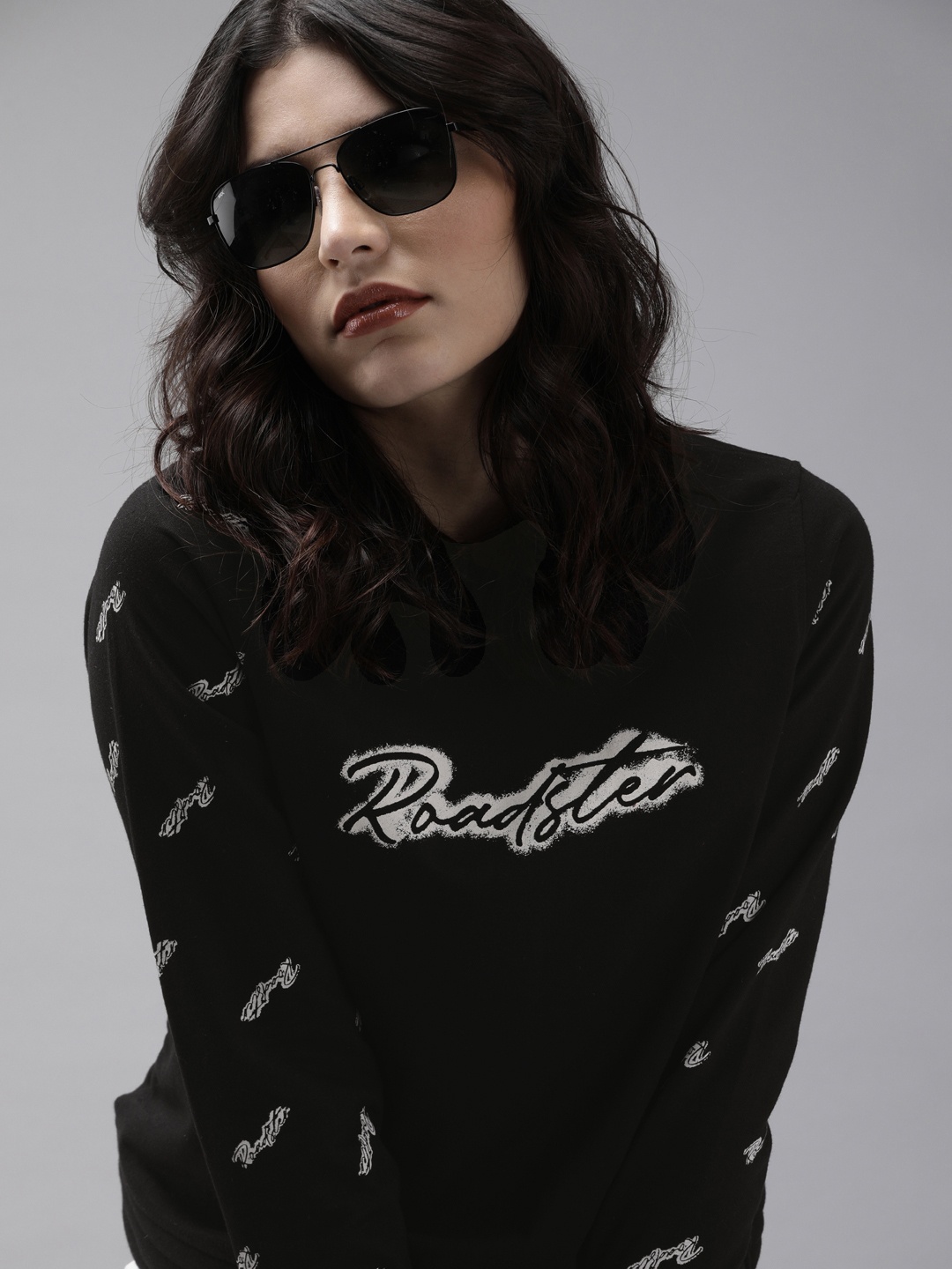 

Roadster Women Black Printed Sweatshirt